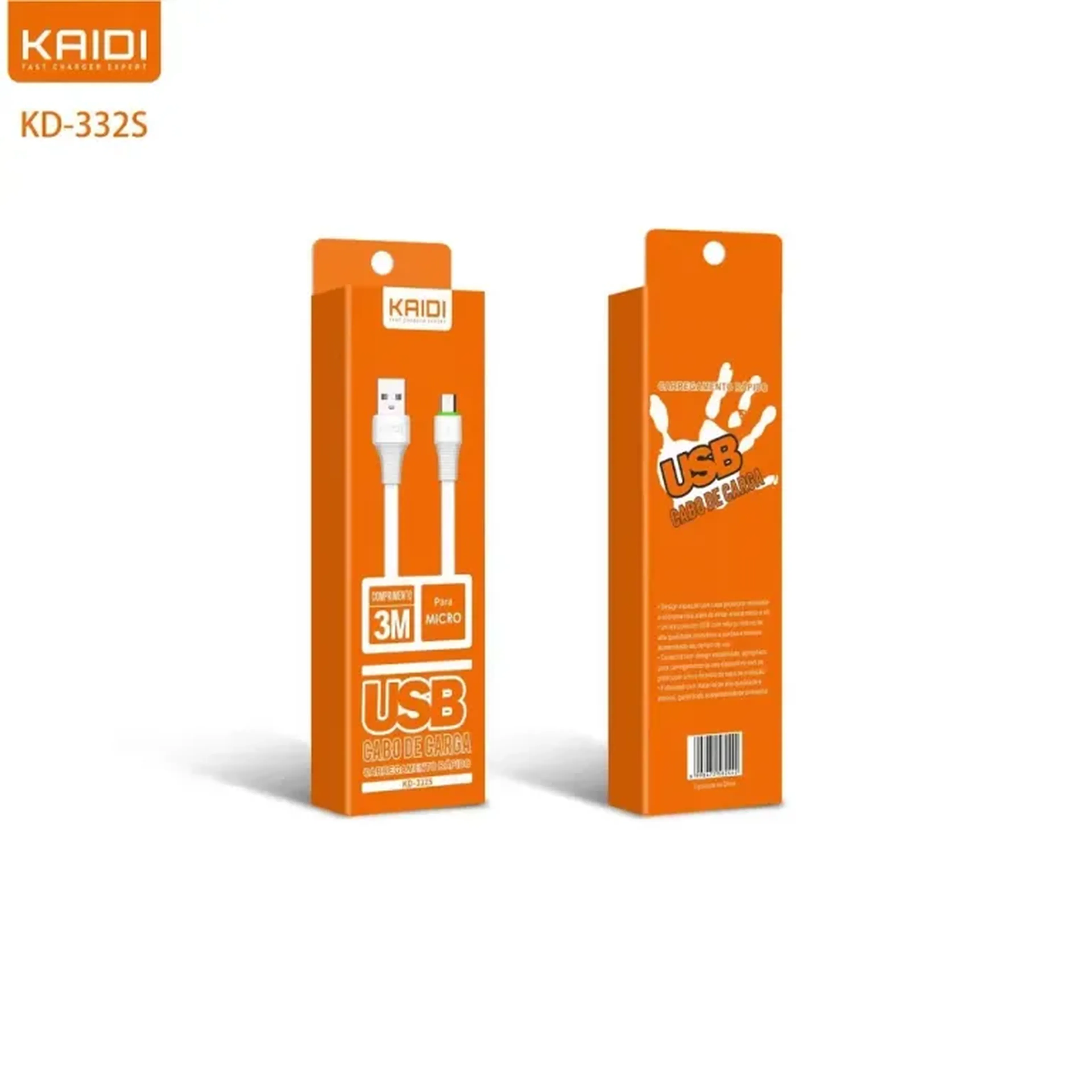 Cabo de Dados e Carregamento 3m Micro USB KAIDI KD-332M imagem
