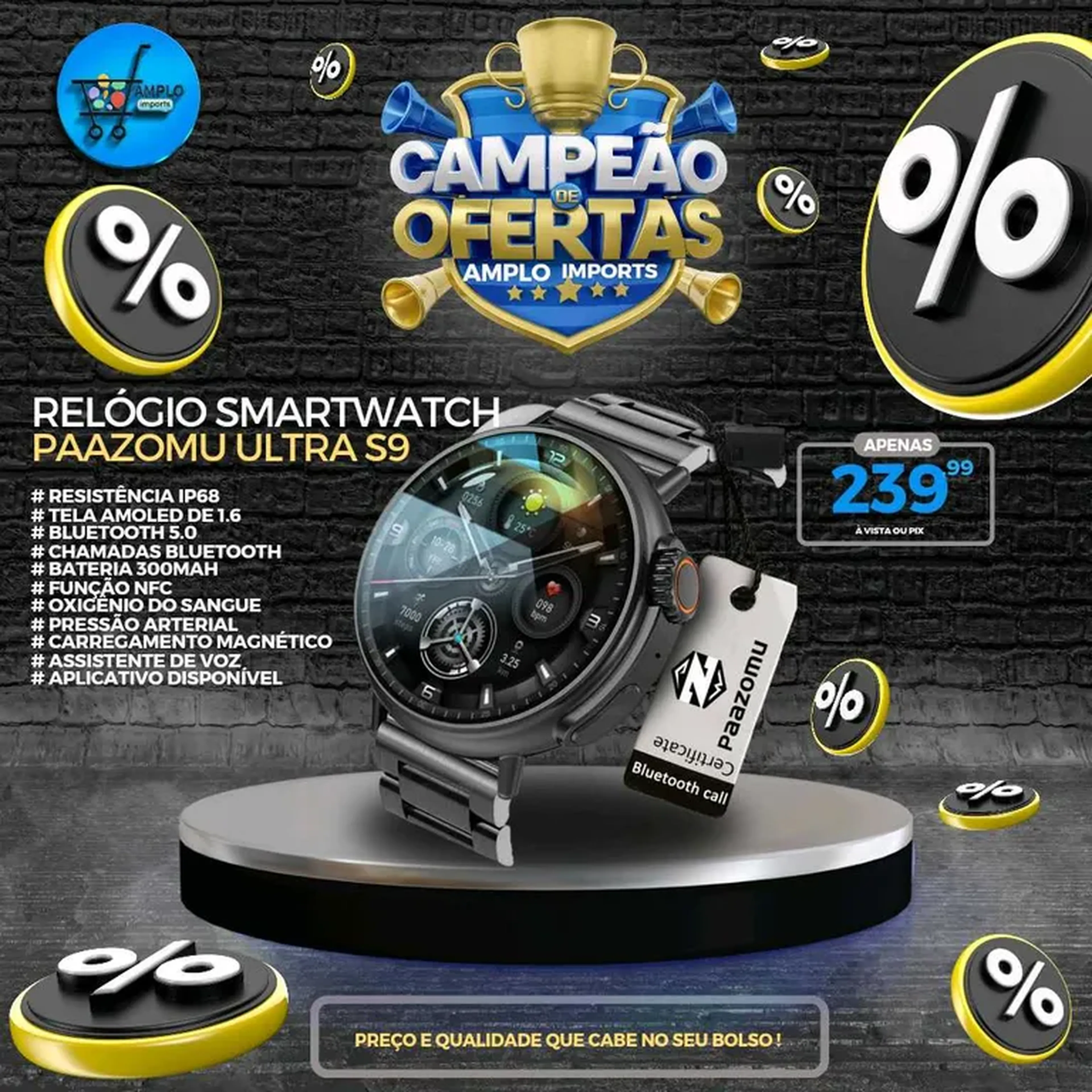 Relógio Smartwatch Paazomu Ultra S9 imagem