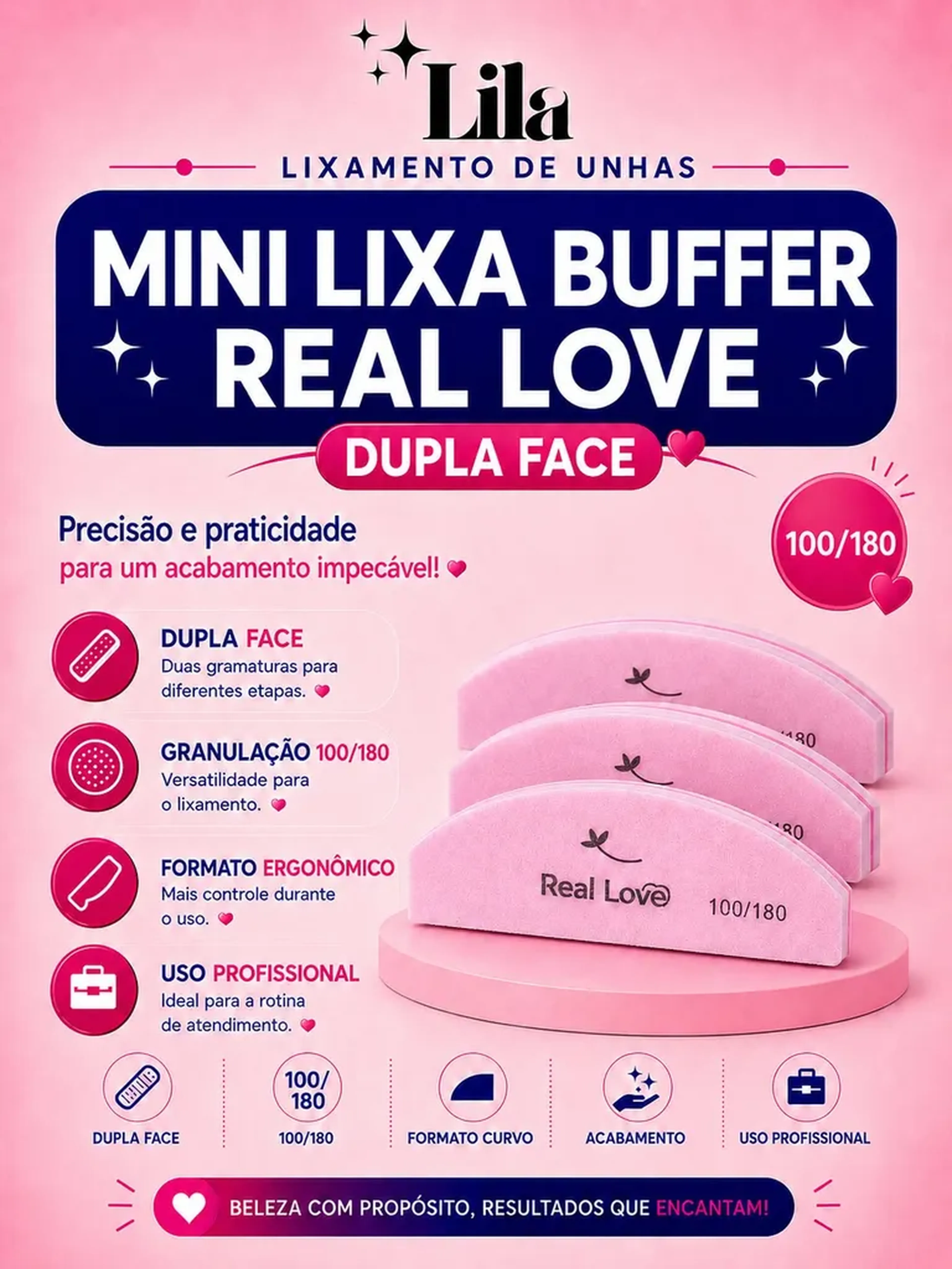 Mini Lixa Buffer - Real Love (Rosa) imagem