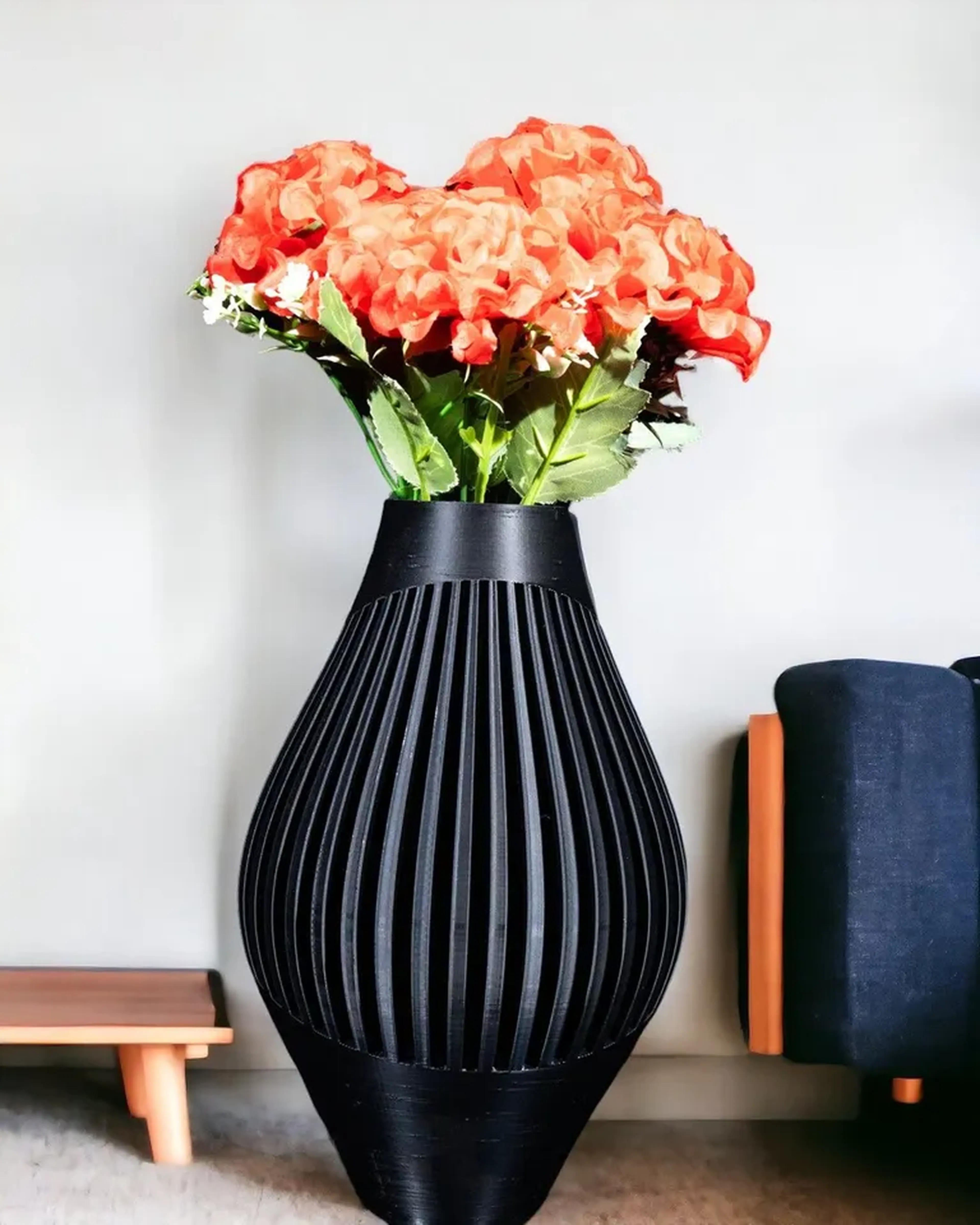 Vaso Decorativo Moderno Preto 20cm Texturizado 3D imagem