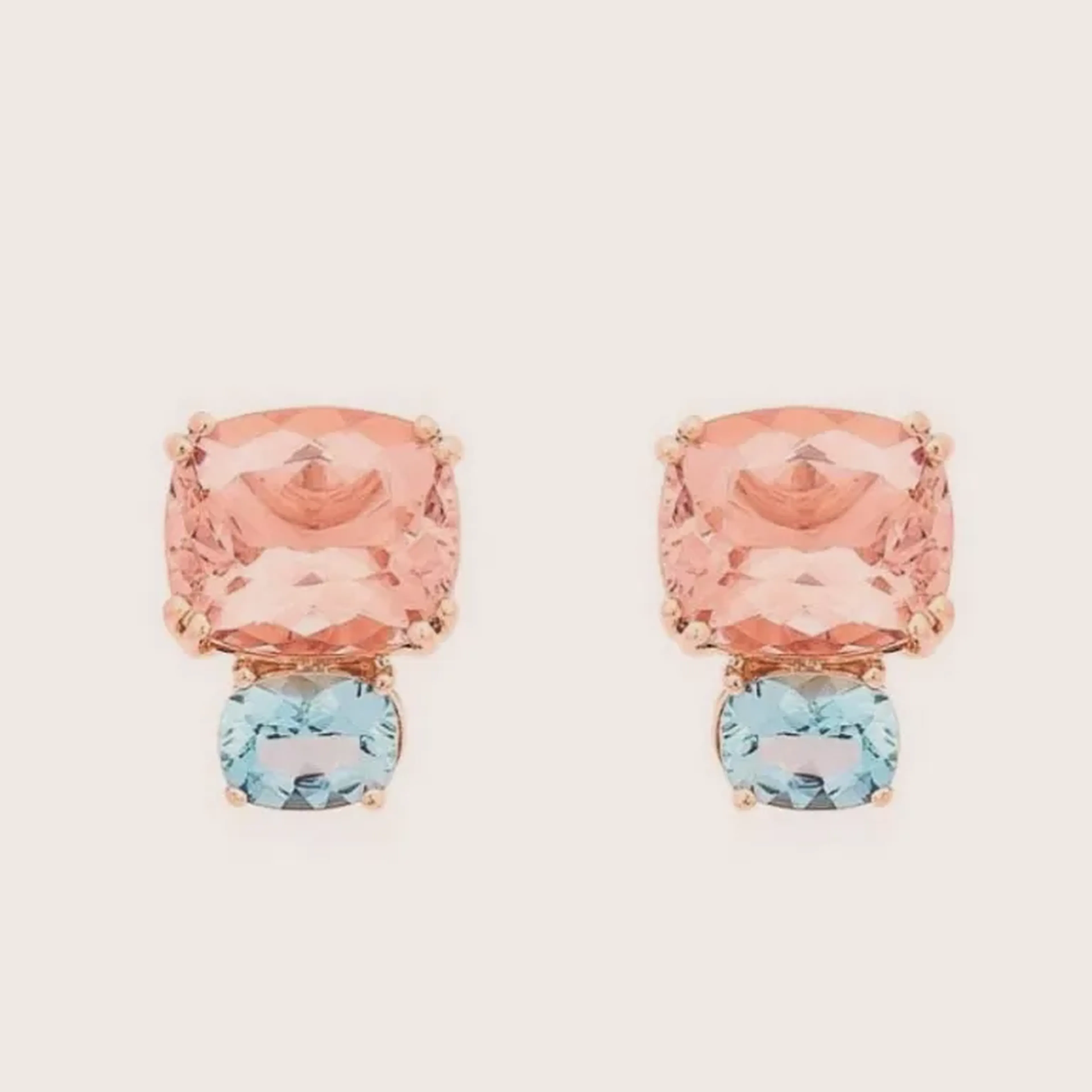 Brinco ouro rose com Nanomorganita e Água Marinha imagem