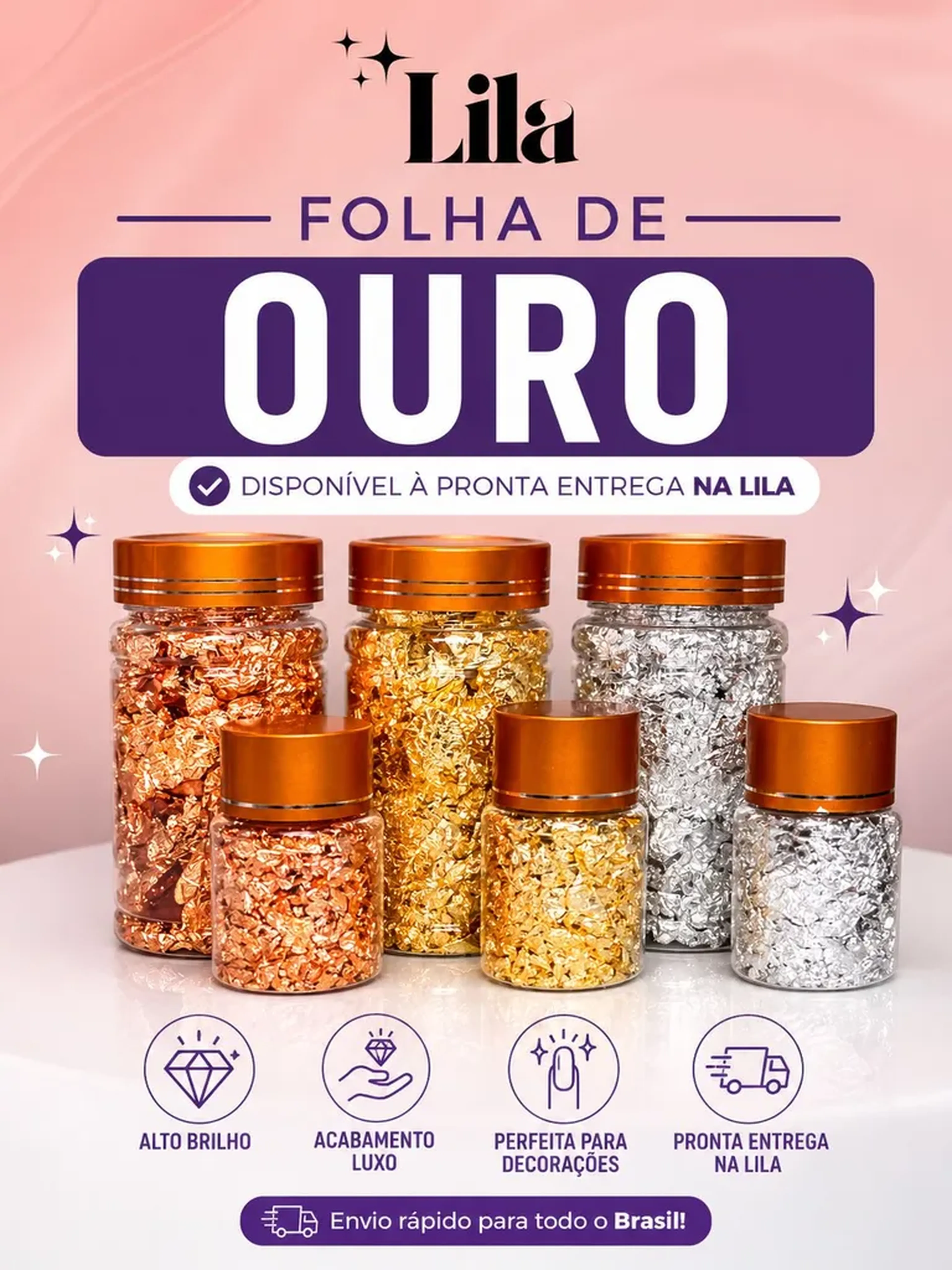 Folha De Ouro Decorativa Mey Dourada Pote G para Nail Art imagem