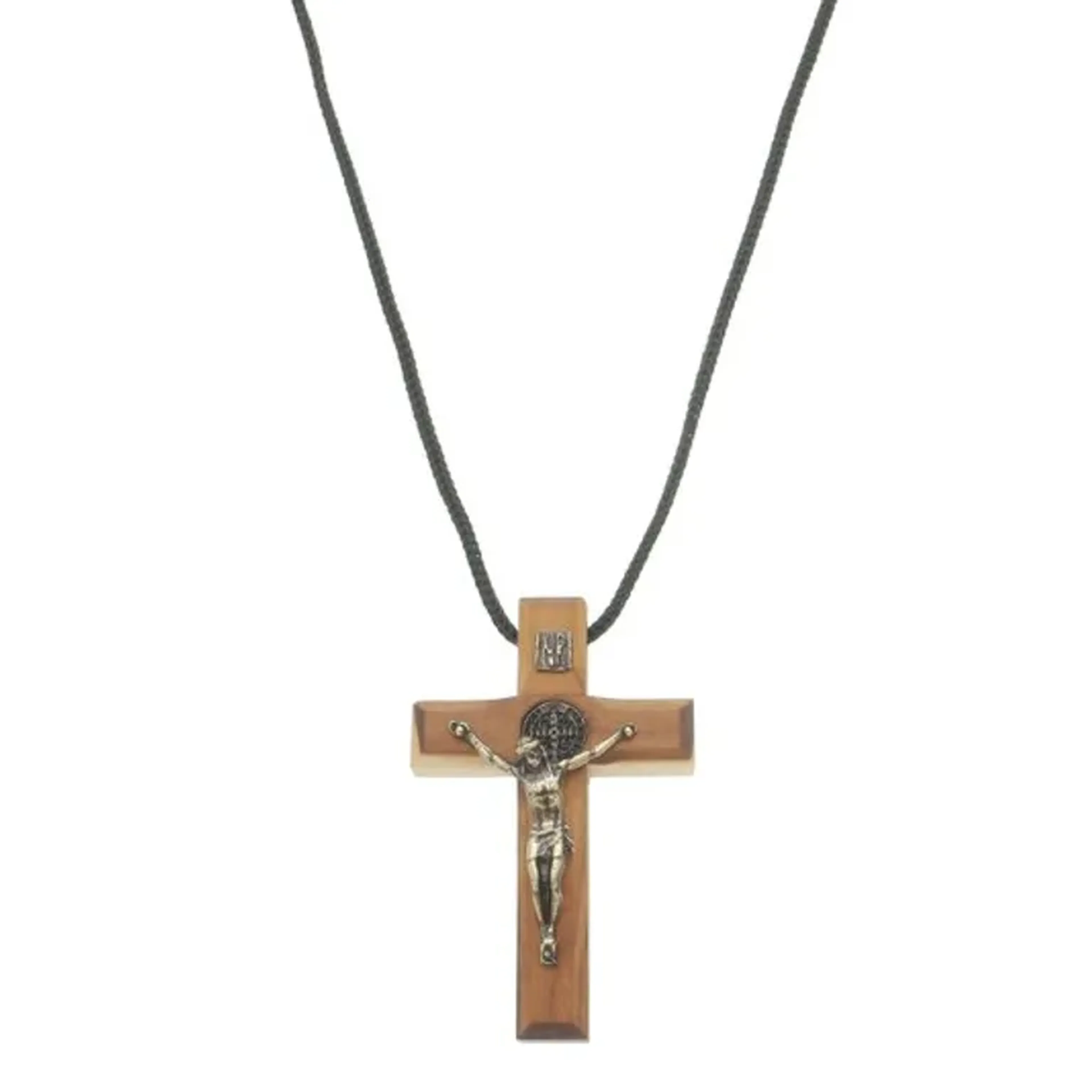 CORDÃO CRUCIFIXO EM MADEIRA SÃO BENTO 7CM imagem