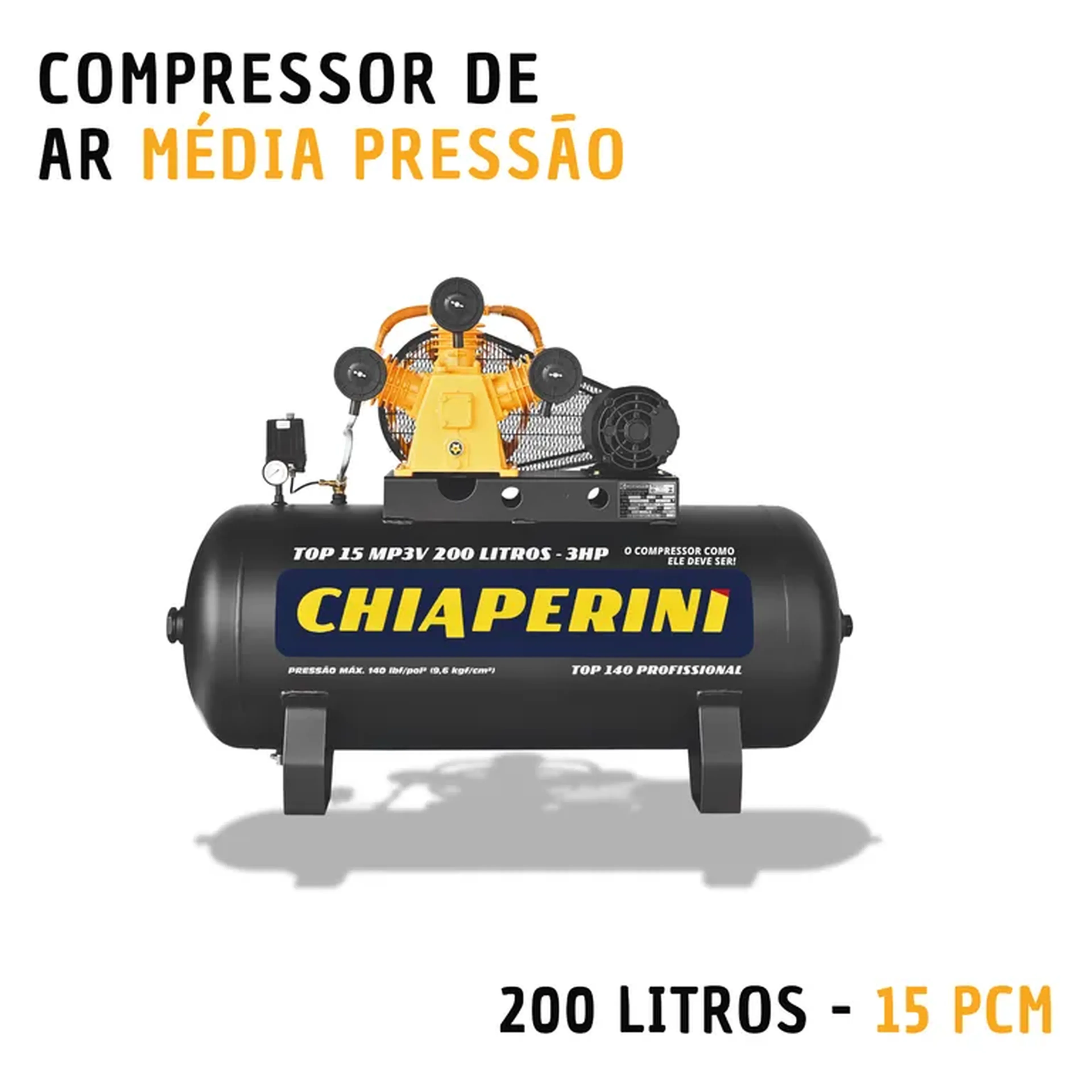Compressor de ar média pressão 200 litros (15 pcm) imagem