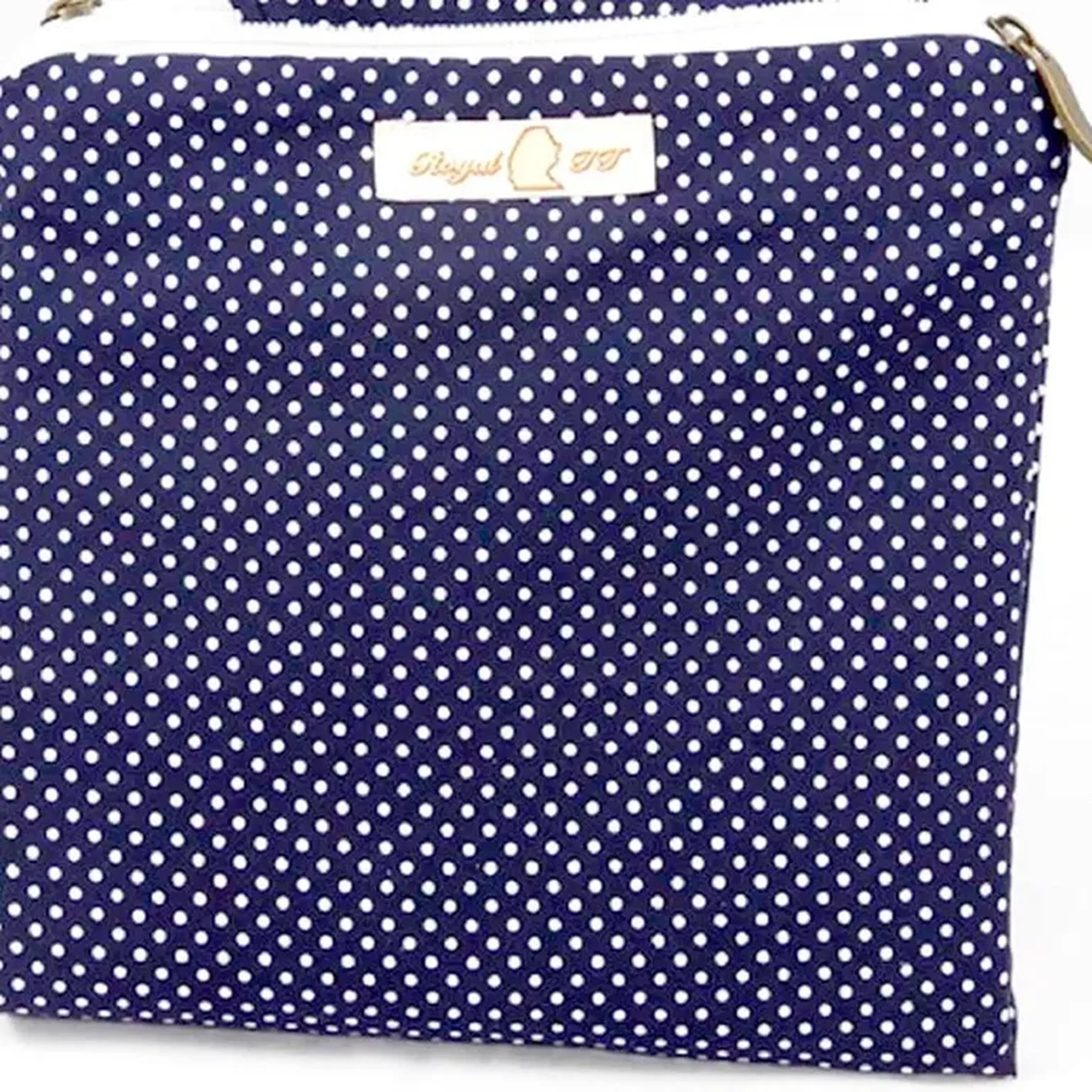 Necessaire Dupla Tricoline Azul Marinho e Poás Brancos imagem