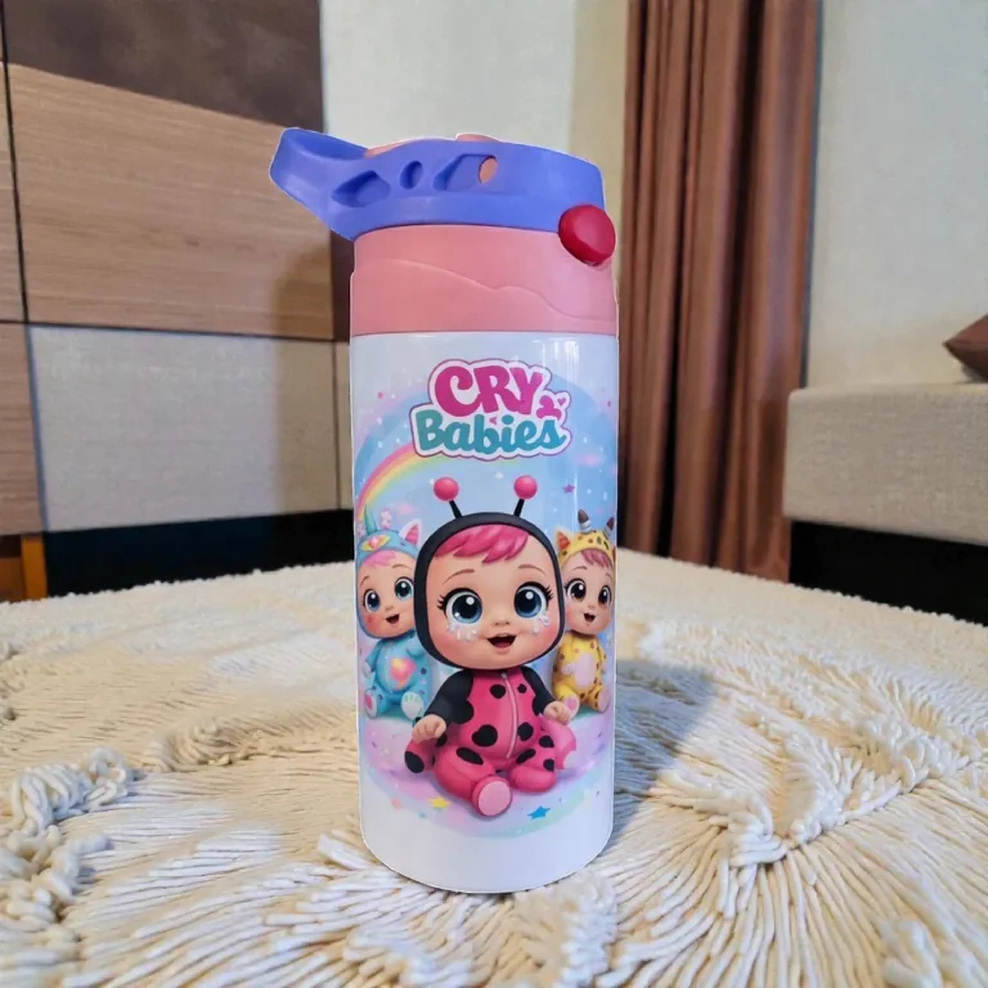 Squeeze Garrafa Kids Bico Automático Tampa Lilás e Rosa imagem
