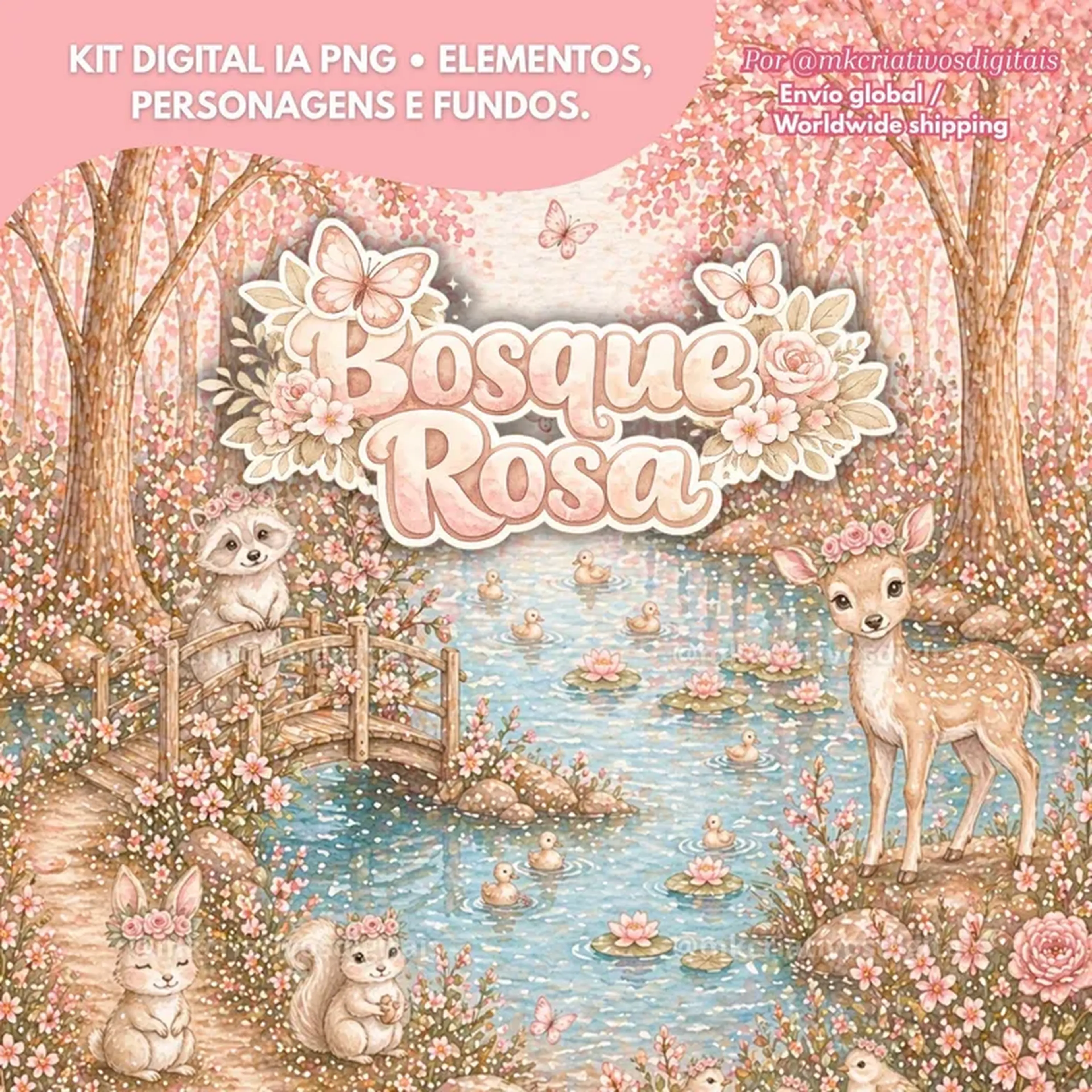 Bosque Rosa -Kit digital IA PNG imagem