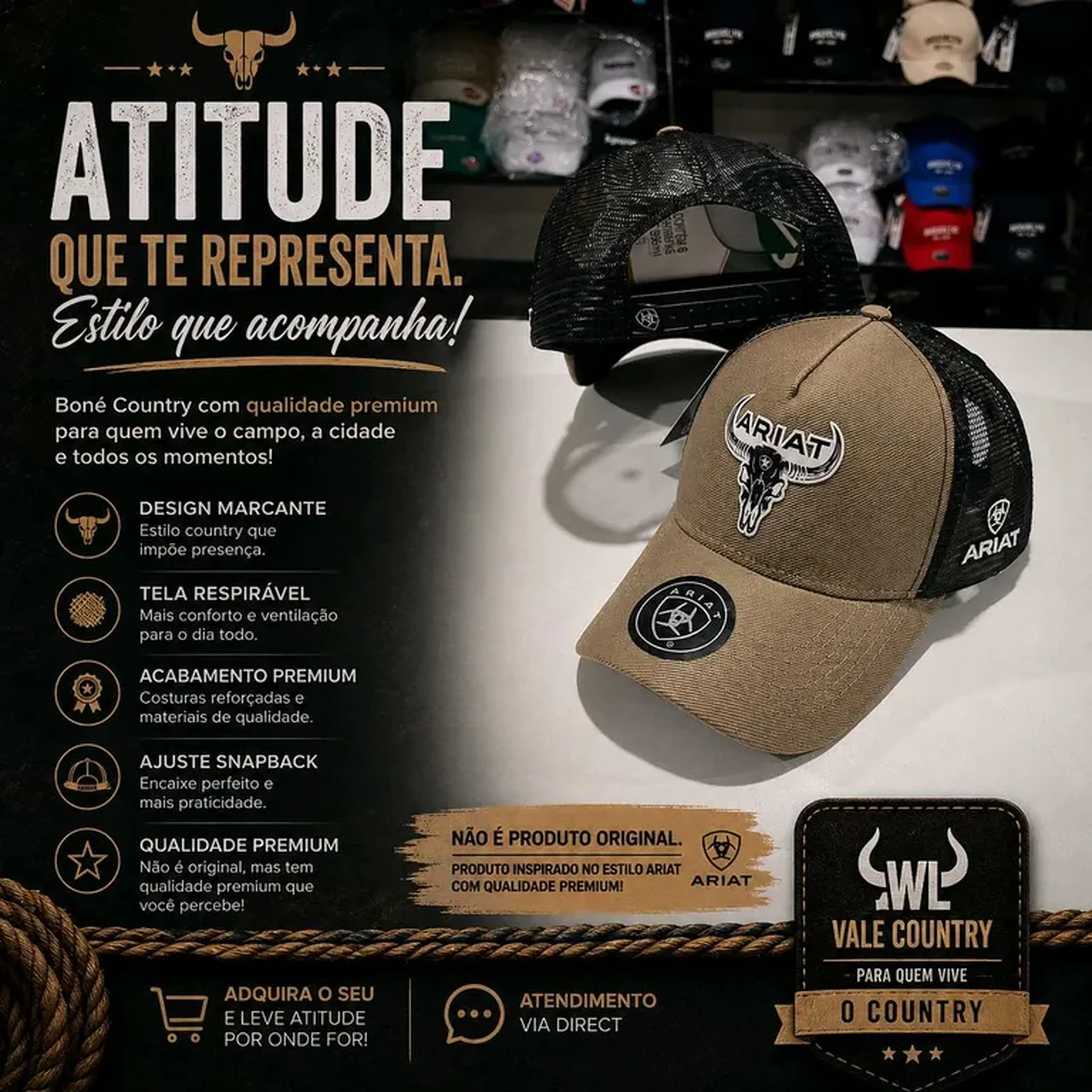 Boné ARIAT Marrom Areia imagem