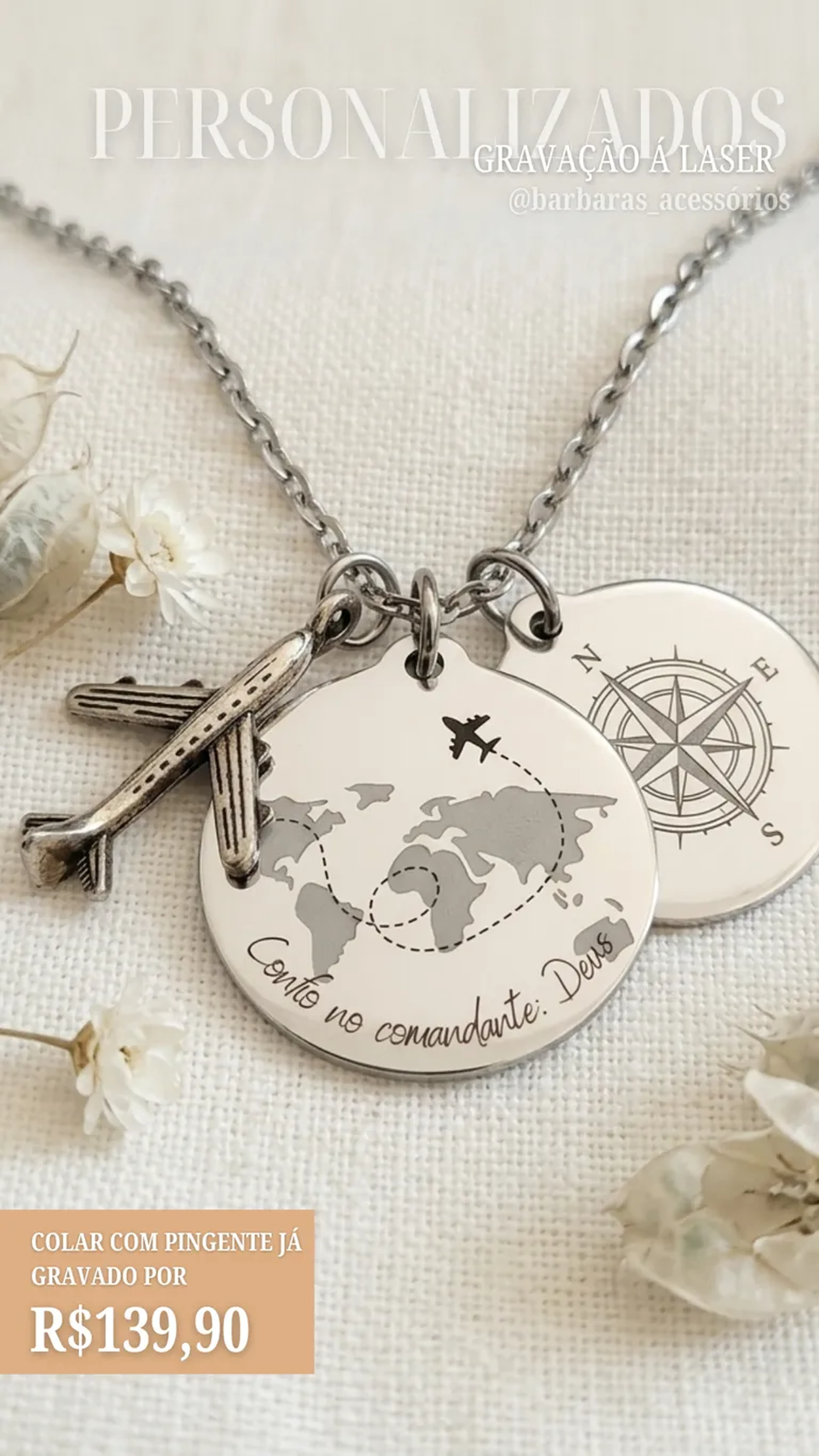 COLAR AVIÃO DUPLA MEDALHA AÇO imagem