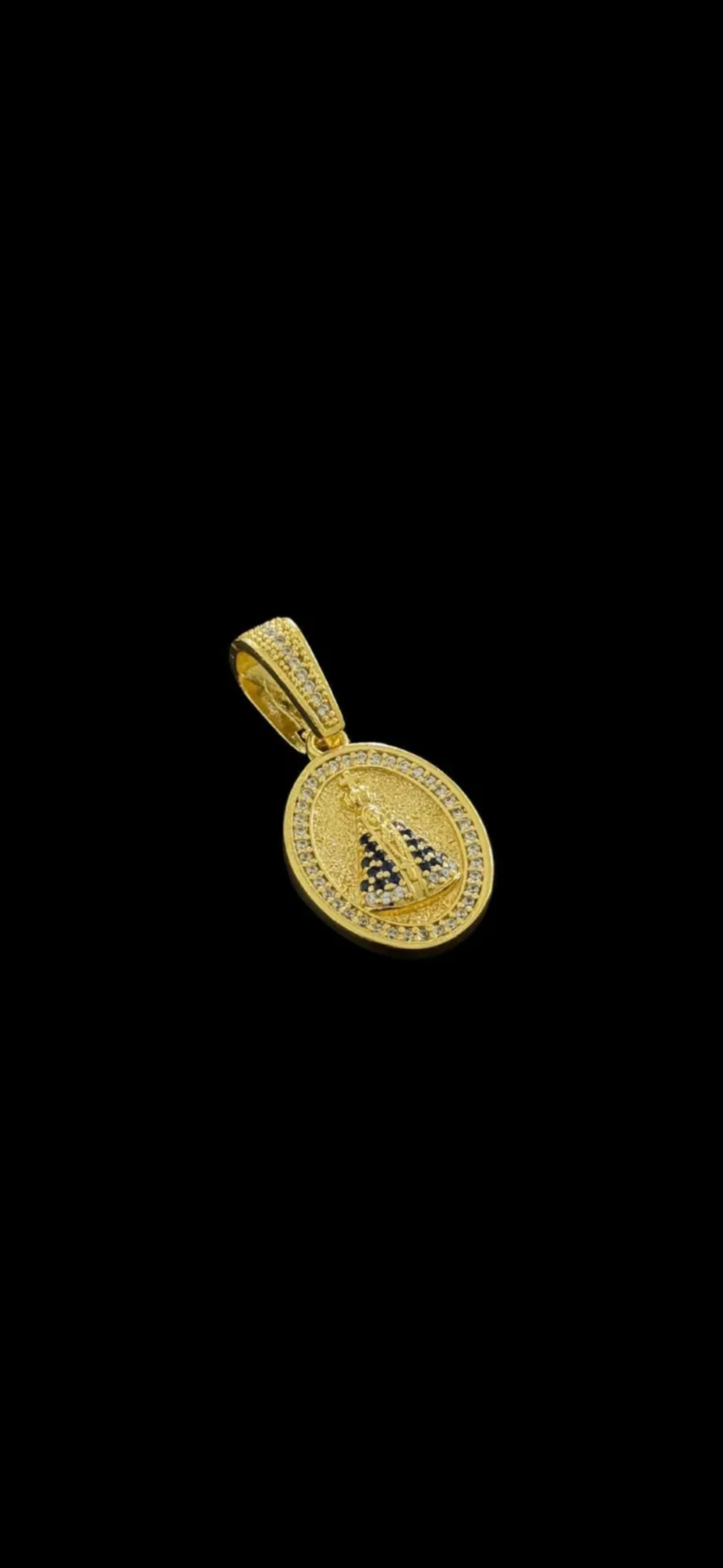 Pingente Oval Nossa Senhora Crav P Banhado a Ouro 18k imagem