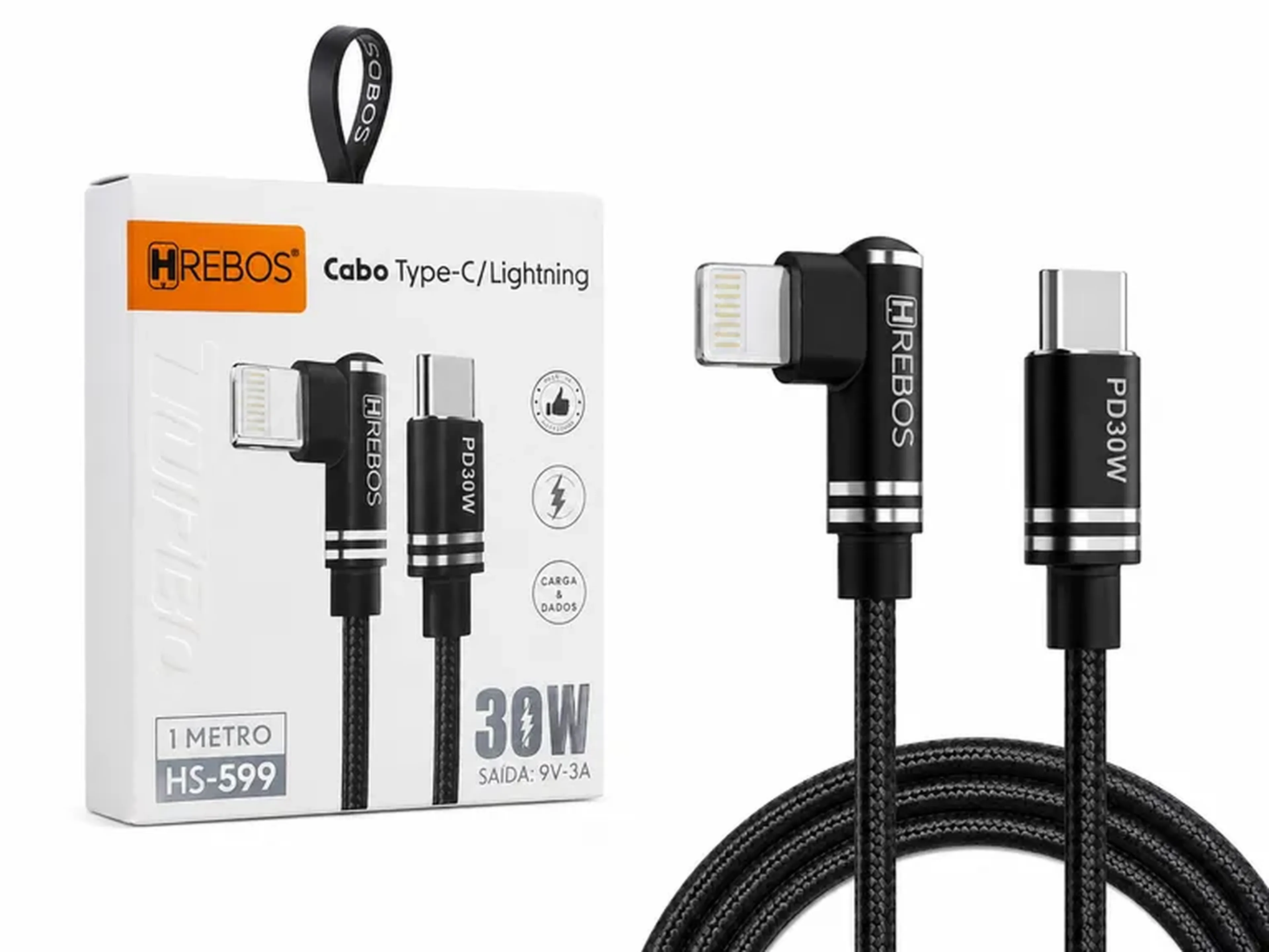 Cabo USB-C para Lightning 30W HREBOS HS-599 – 1 Metro imagem
