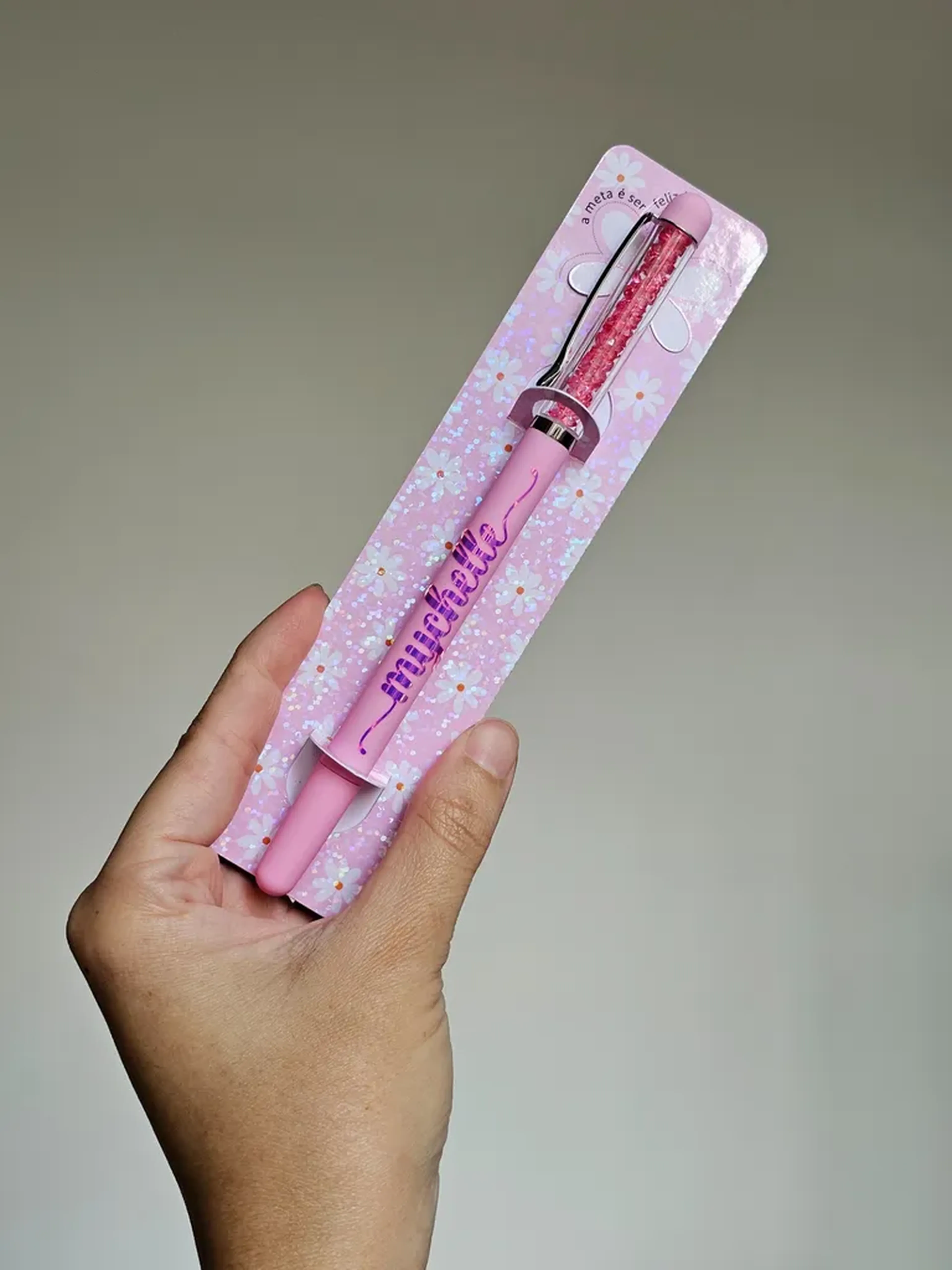 Caneta gel ponta fina personalizada com nome - Rosa Escuro imagem