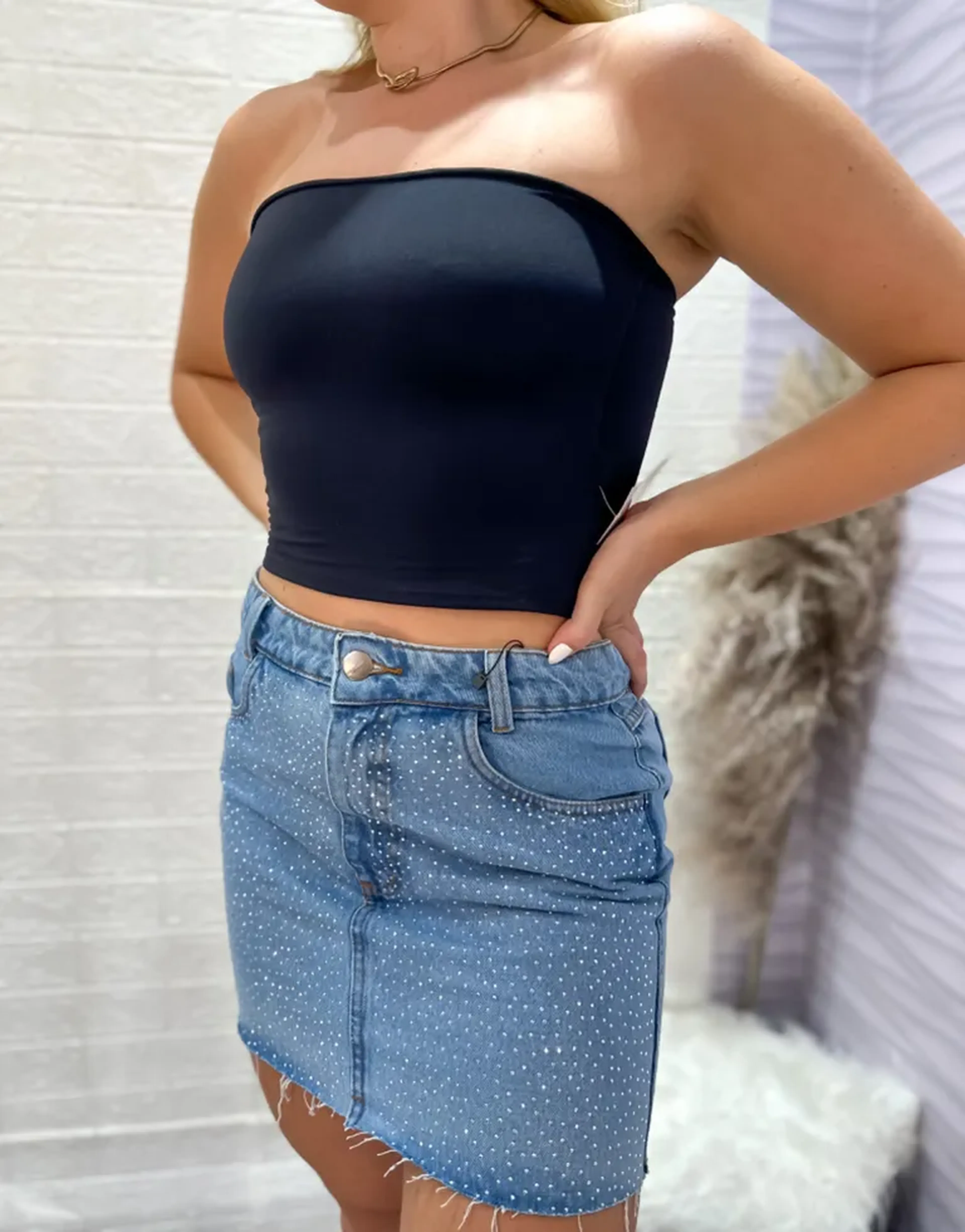 Saia jeans com brilho, 38,40 e 44 imagem