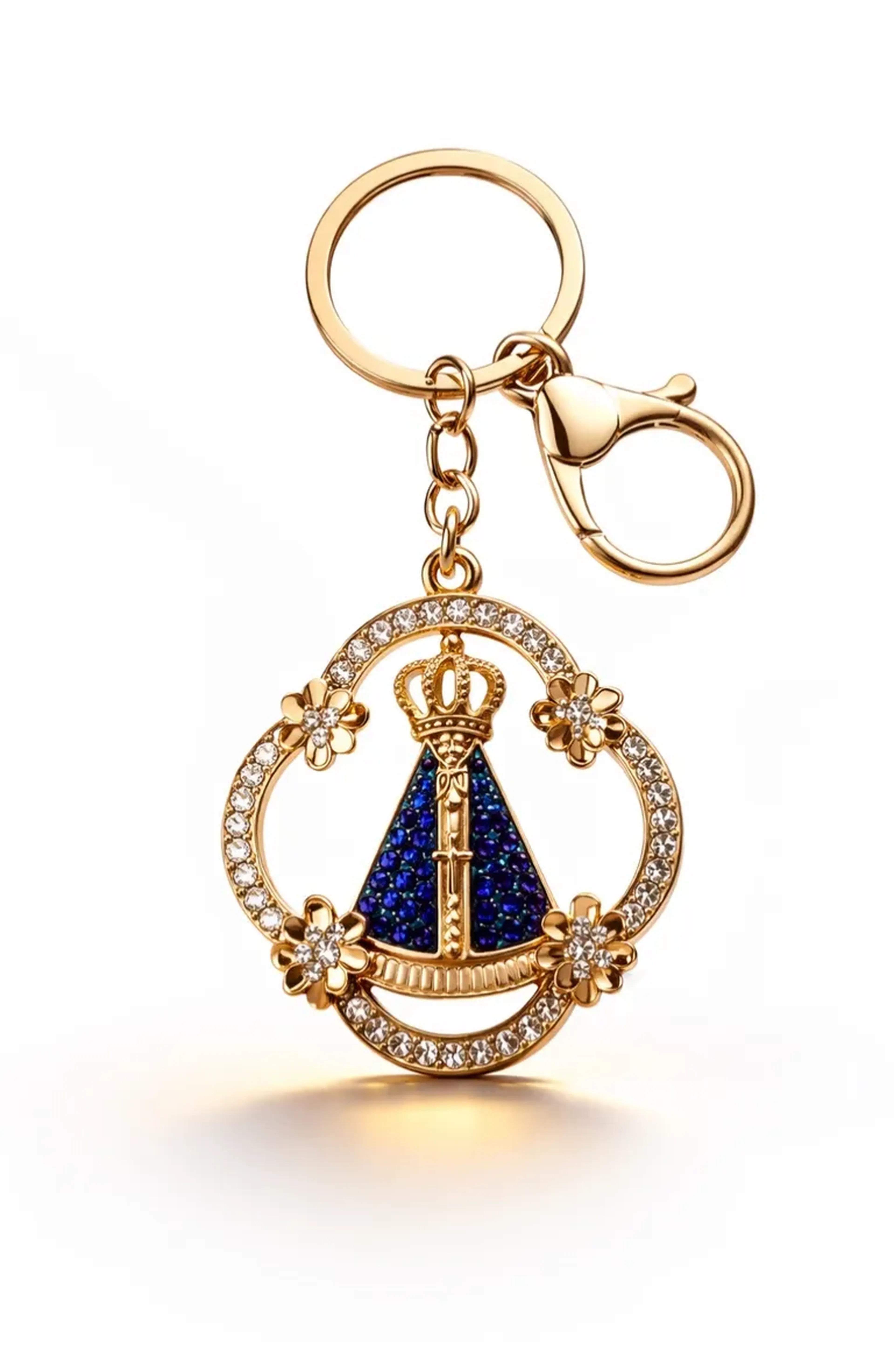 Chaveiro Nossa Senhora Aparecida Dourado com Strass imagem