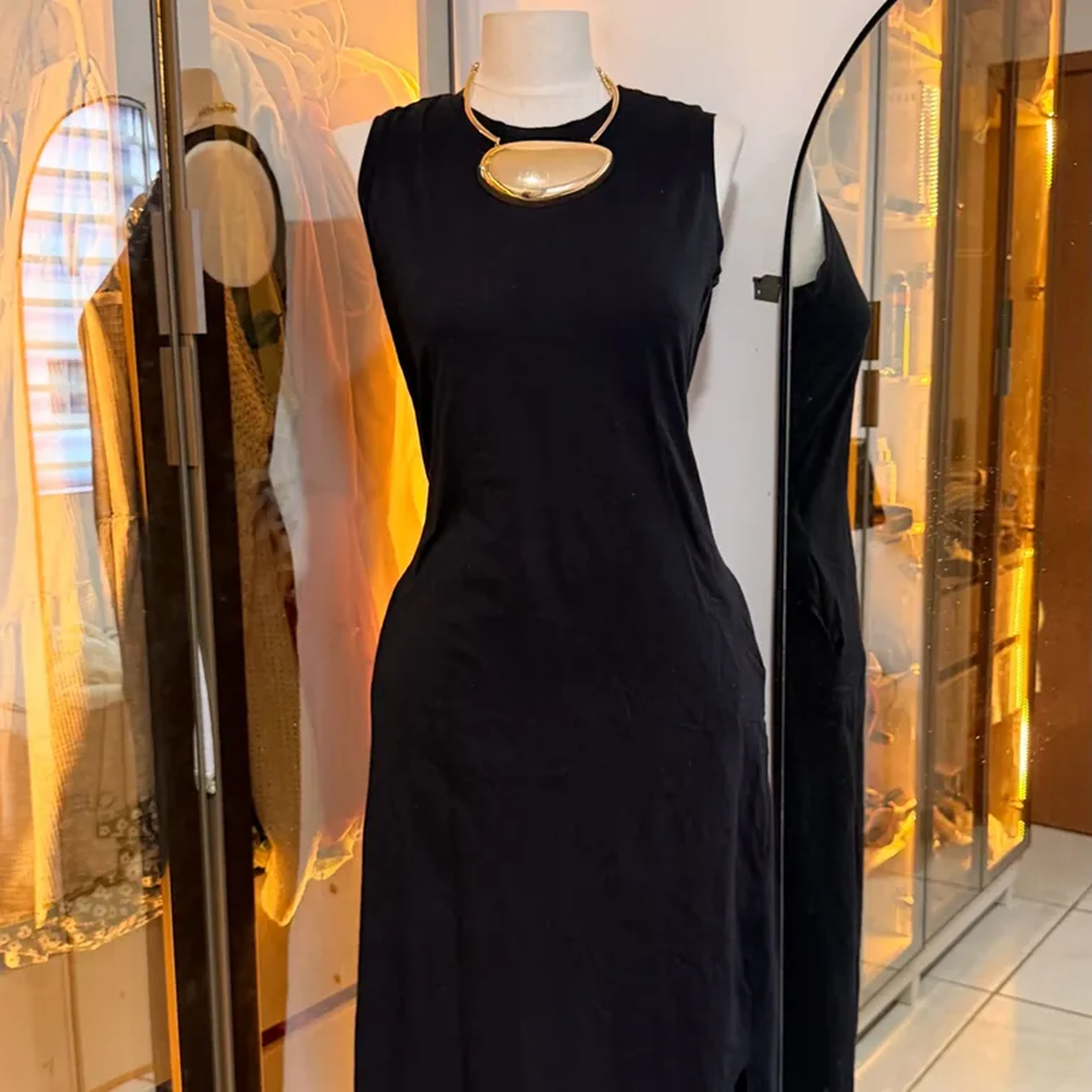 vestido longo algodão com bolsos imagem