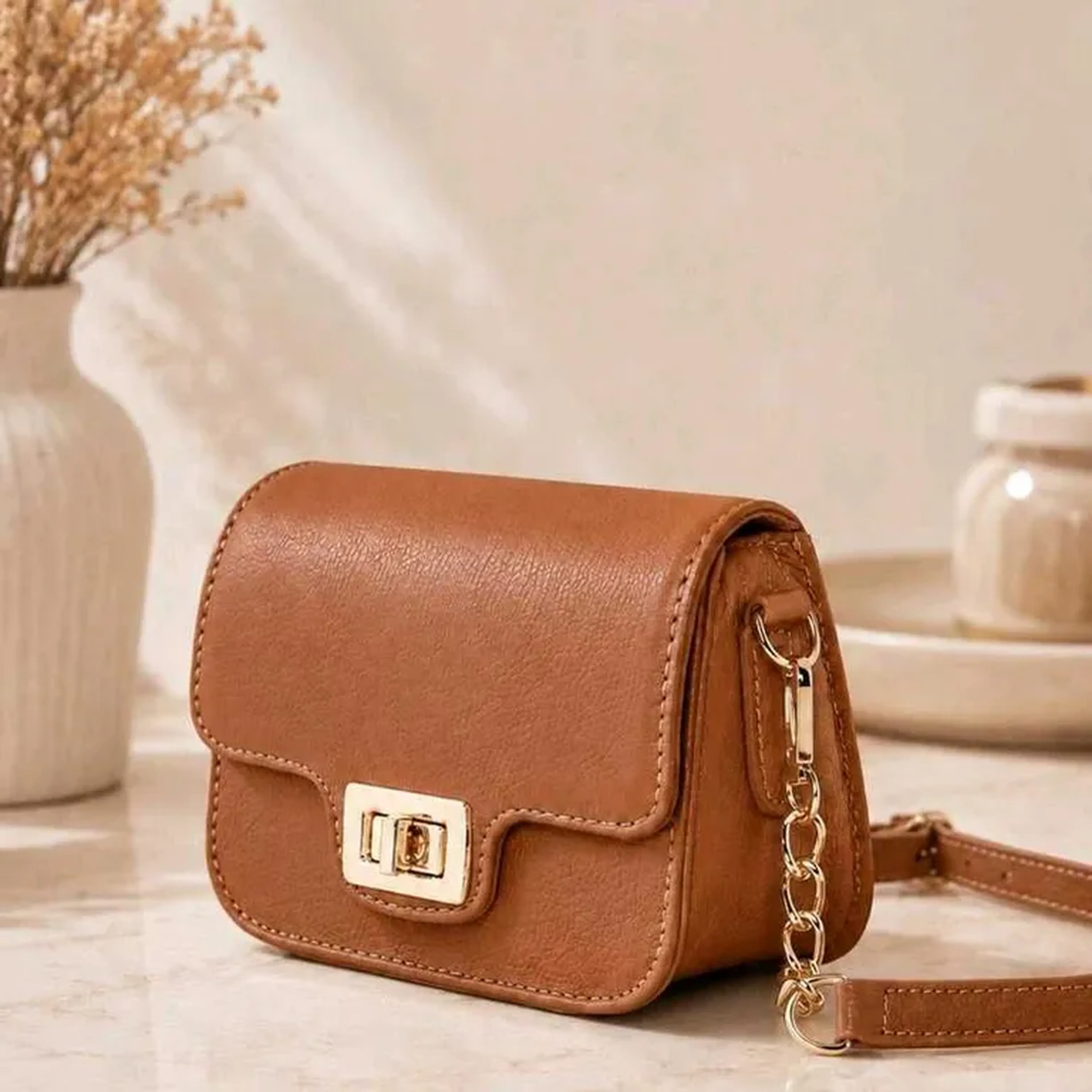 Bolsa de Couro Tranversal Caramelo imagem