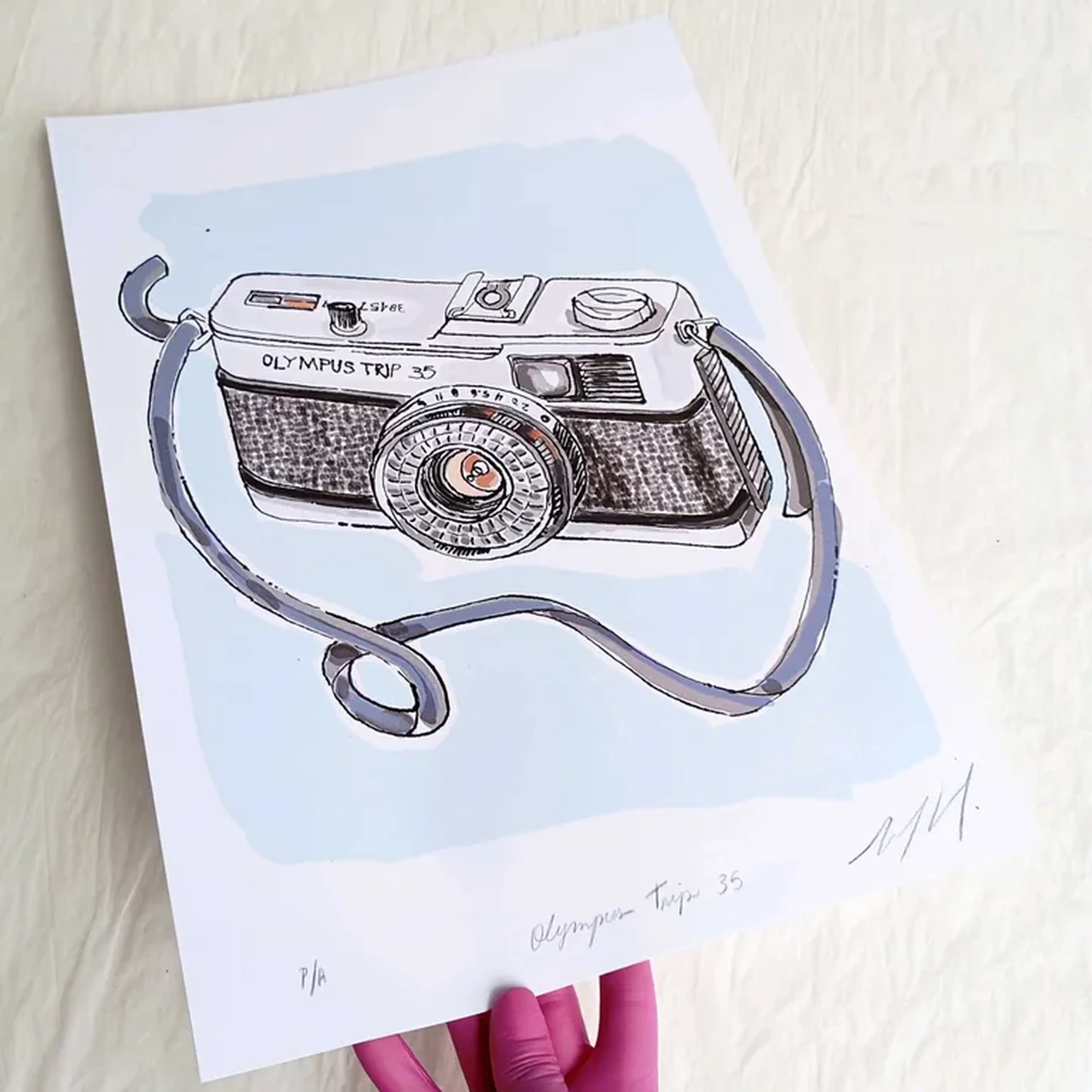 We Love Cameras - Olimpus Trip 35 - 30x42 cm gravura assinada imagem