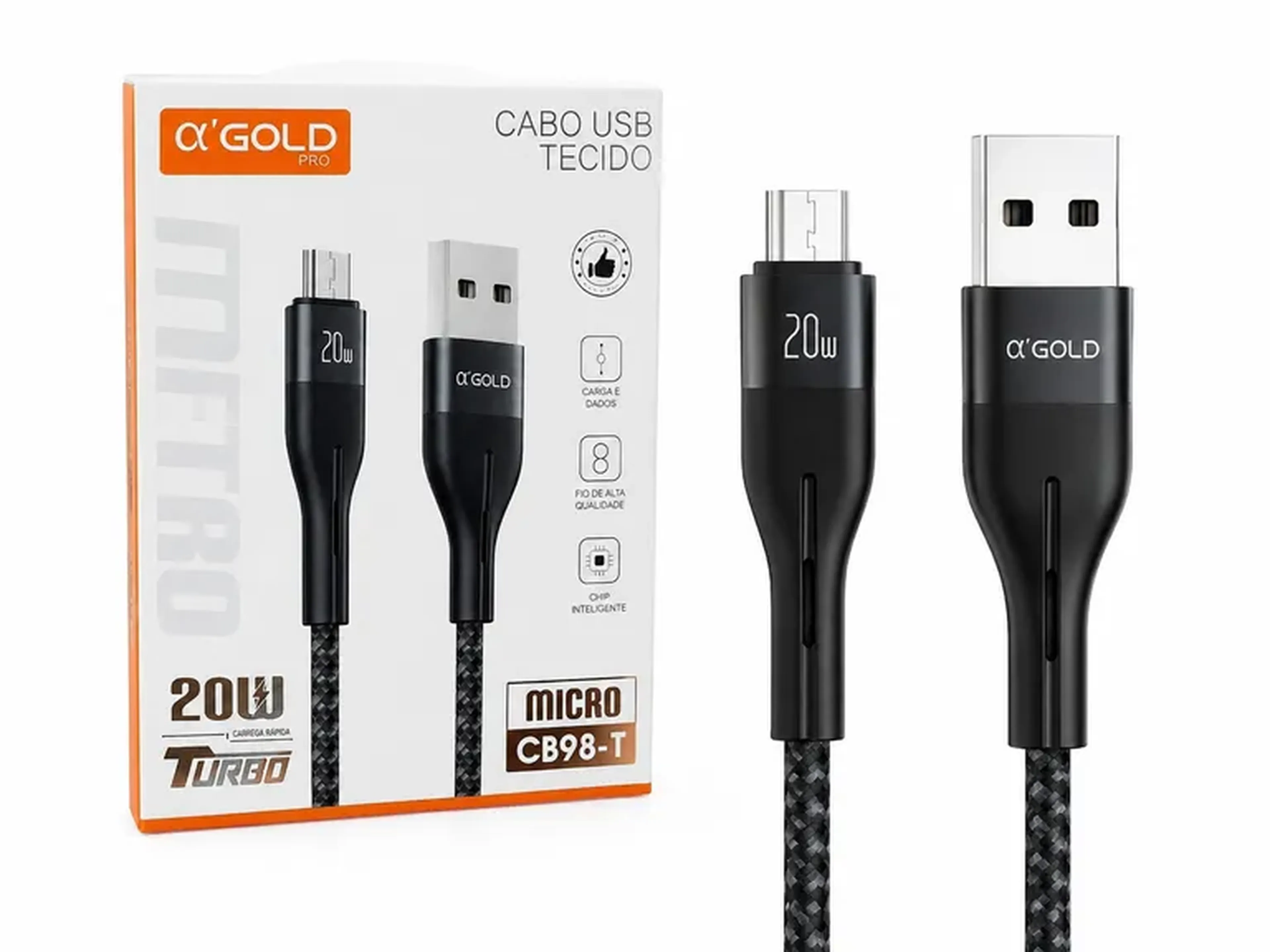 Cabo USB Micro USB A’Gold Pro CB98-T – 20W Turbo | Revestimento imagem