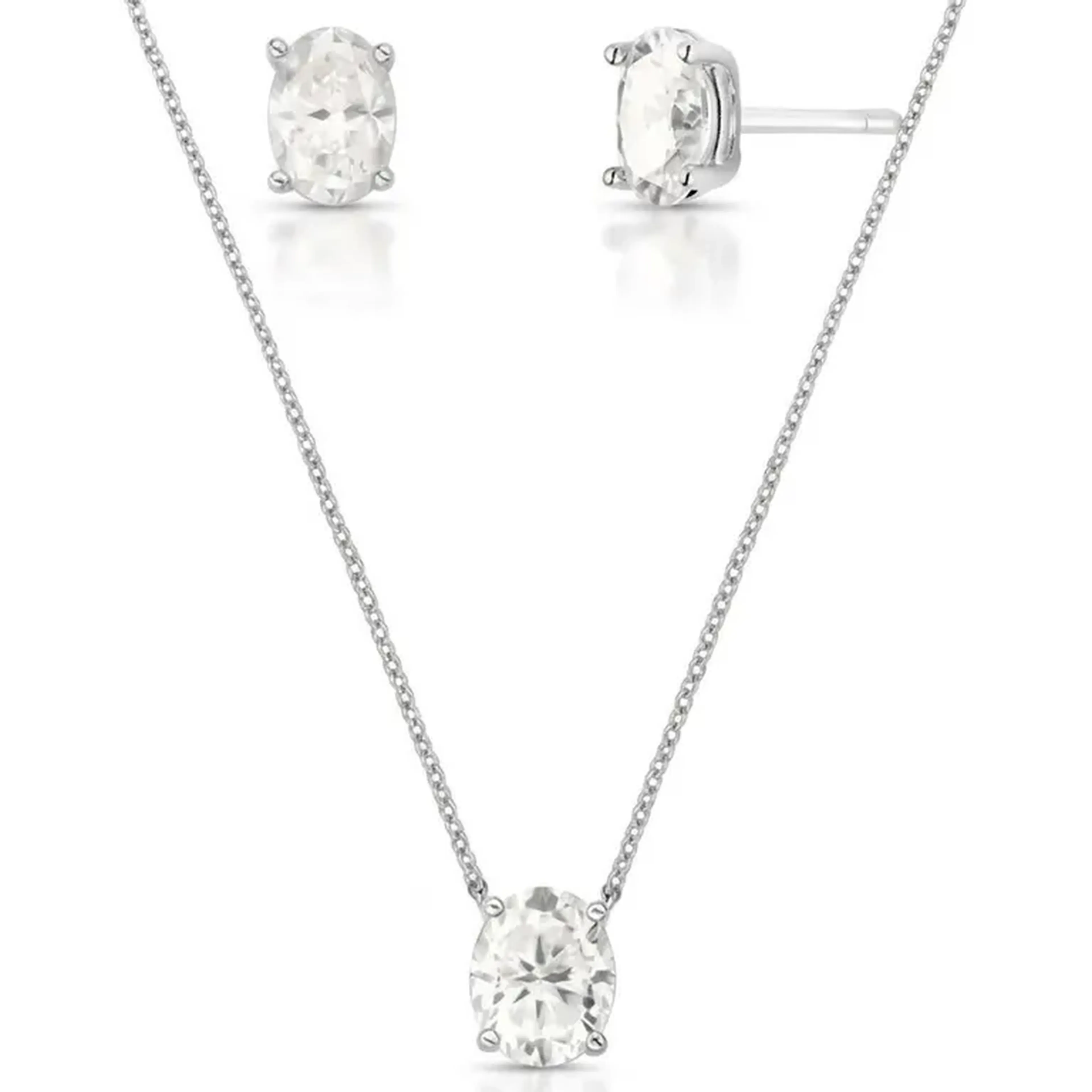 Conjunto Ponto de Luz Zircônia Oval, Banho Rodio imagem