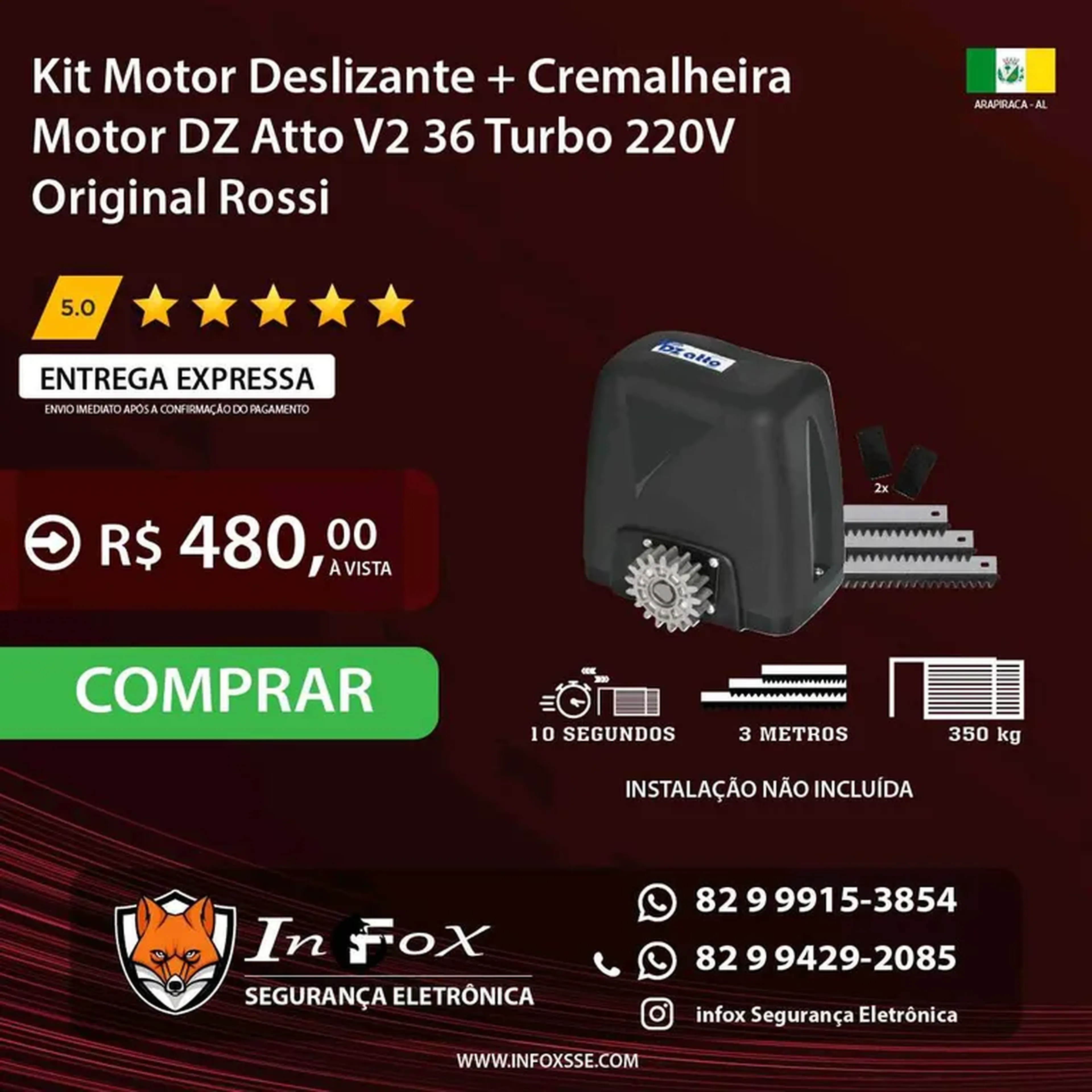 MOTOR DZ ATTO V2 36 TURBO 220V ROSSI + CREMALHEIRA imagem