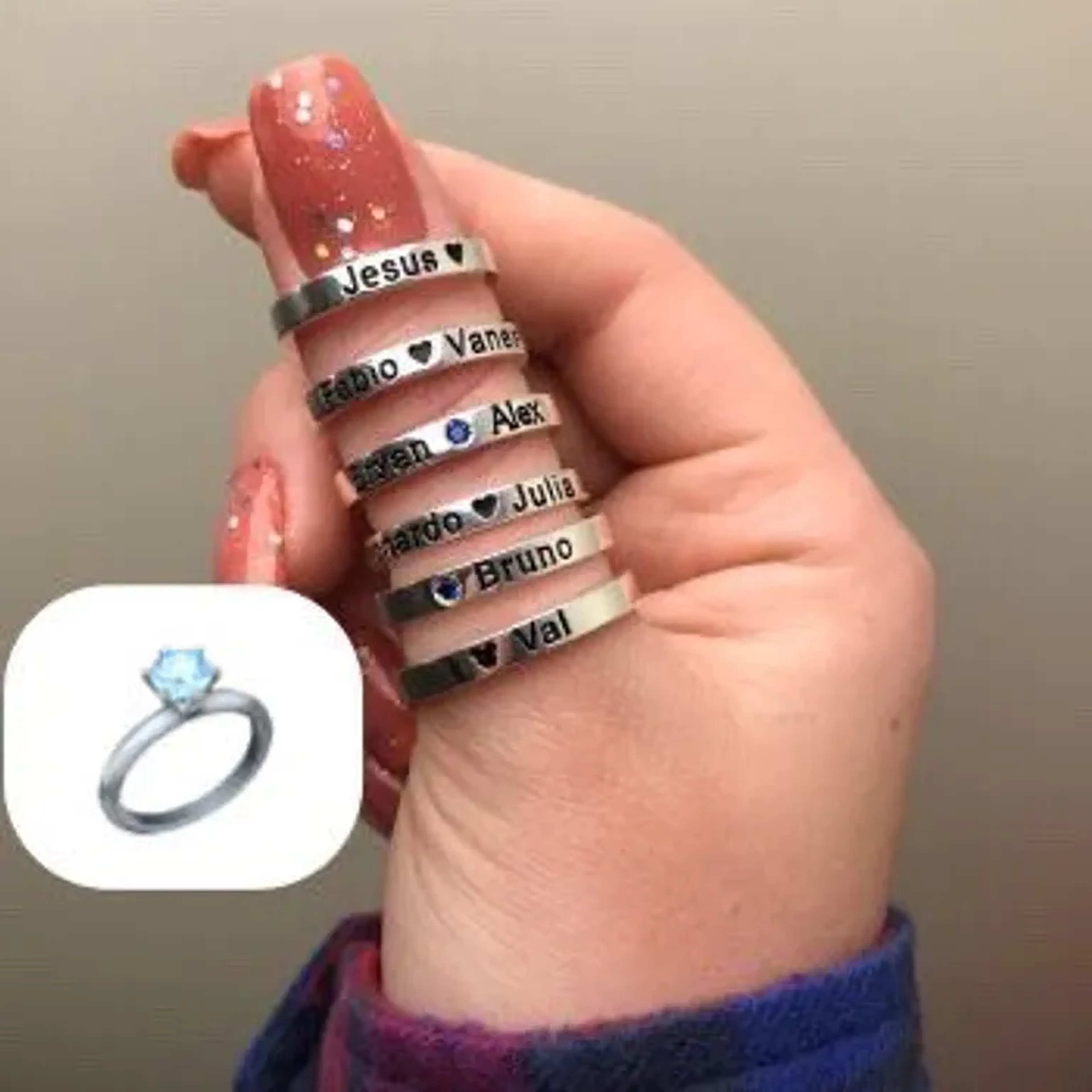 Anel Personalizado 2 Nomes 1 Ponto de Luz imagem