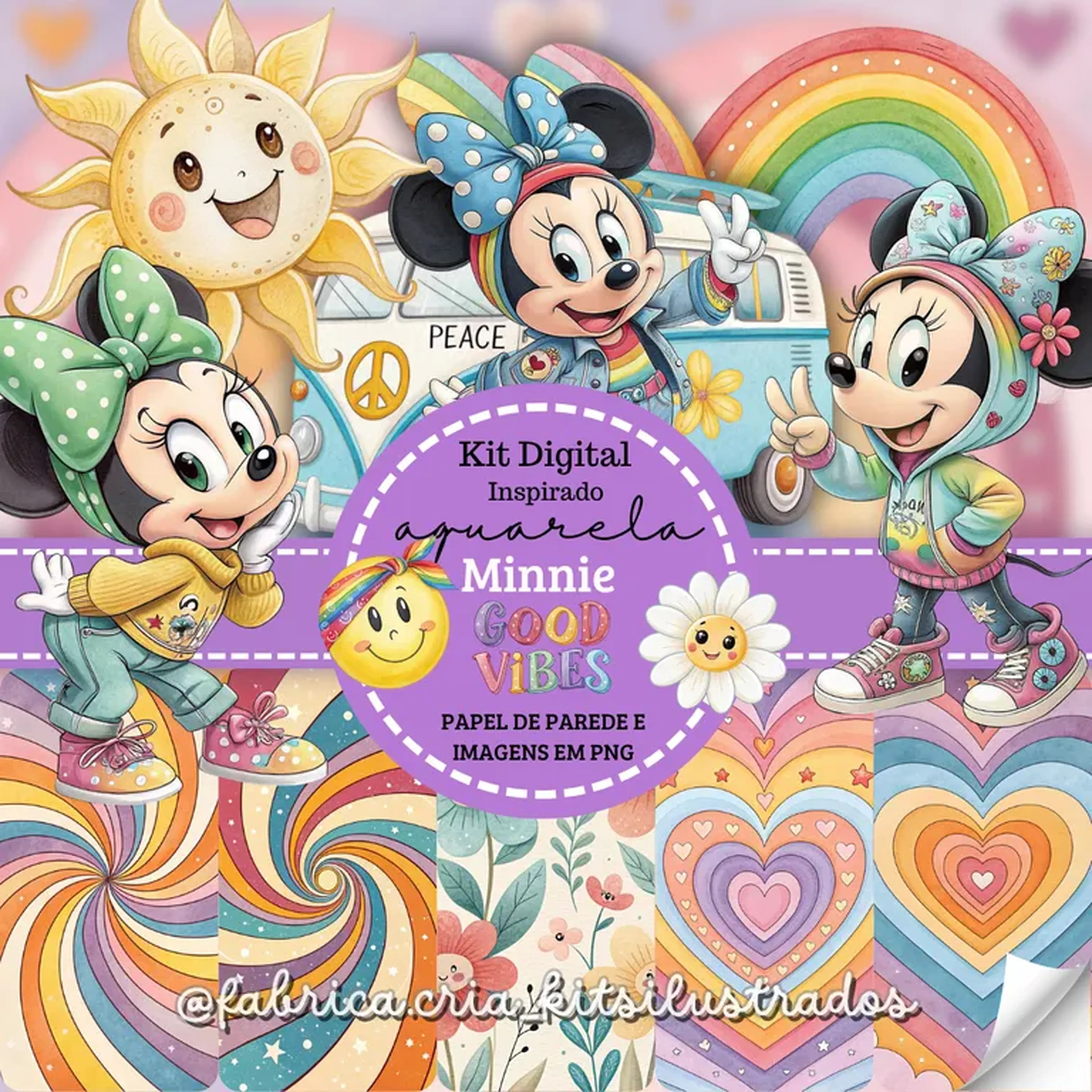 Kit Digital Aquarela Inspirado Minnie Good Vibes imagem