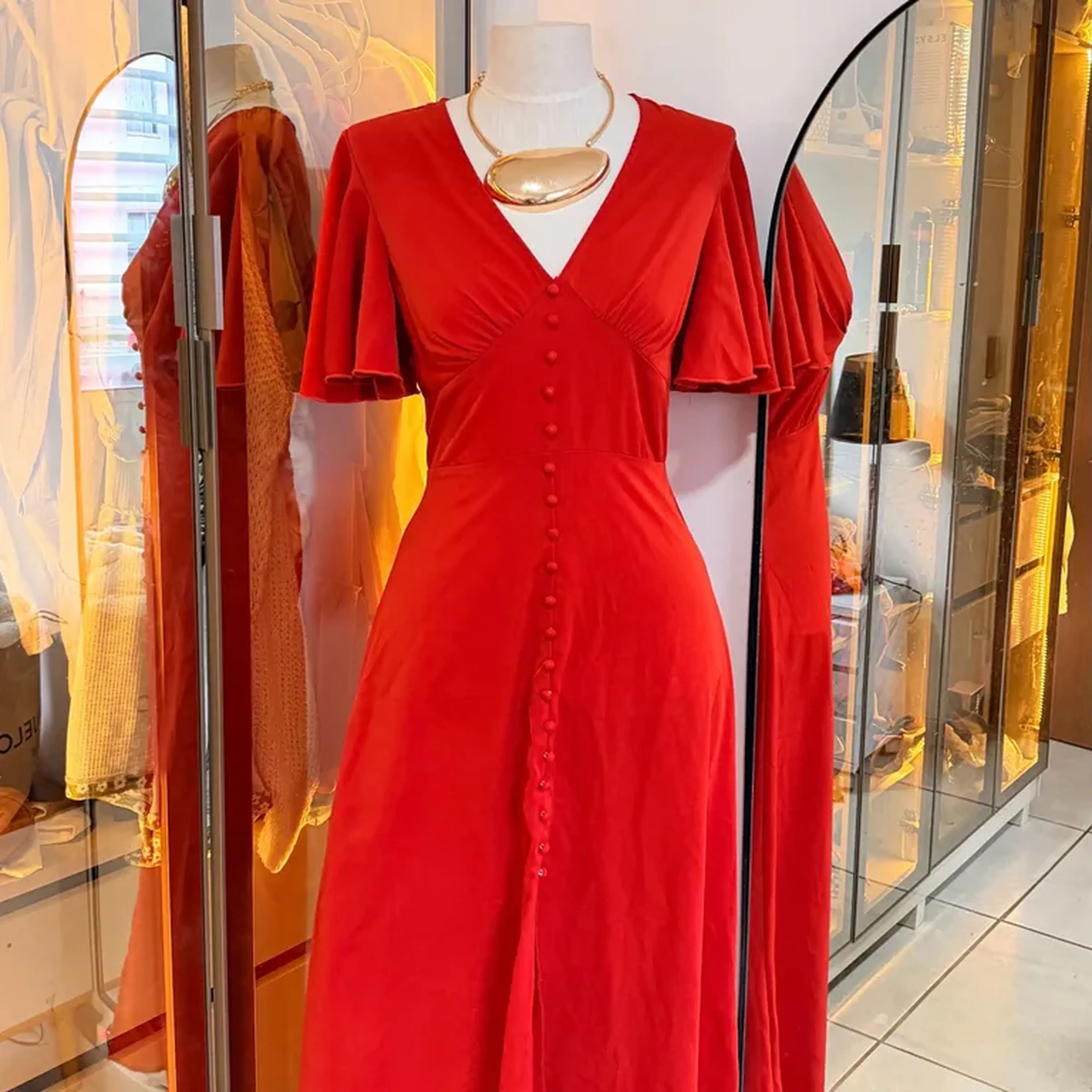vestido terracota de botão imagem