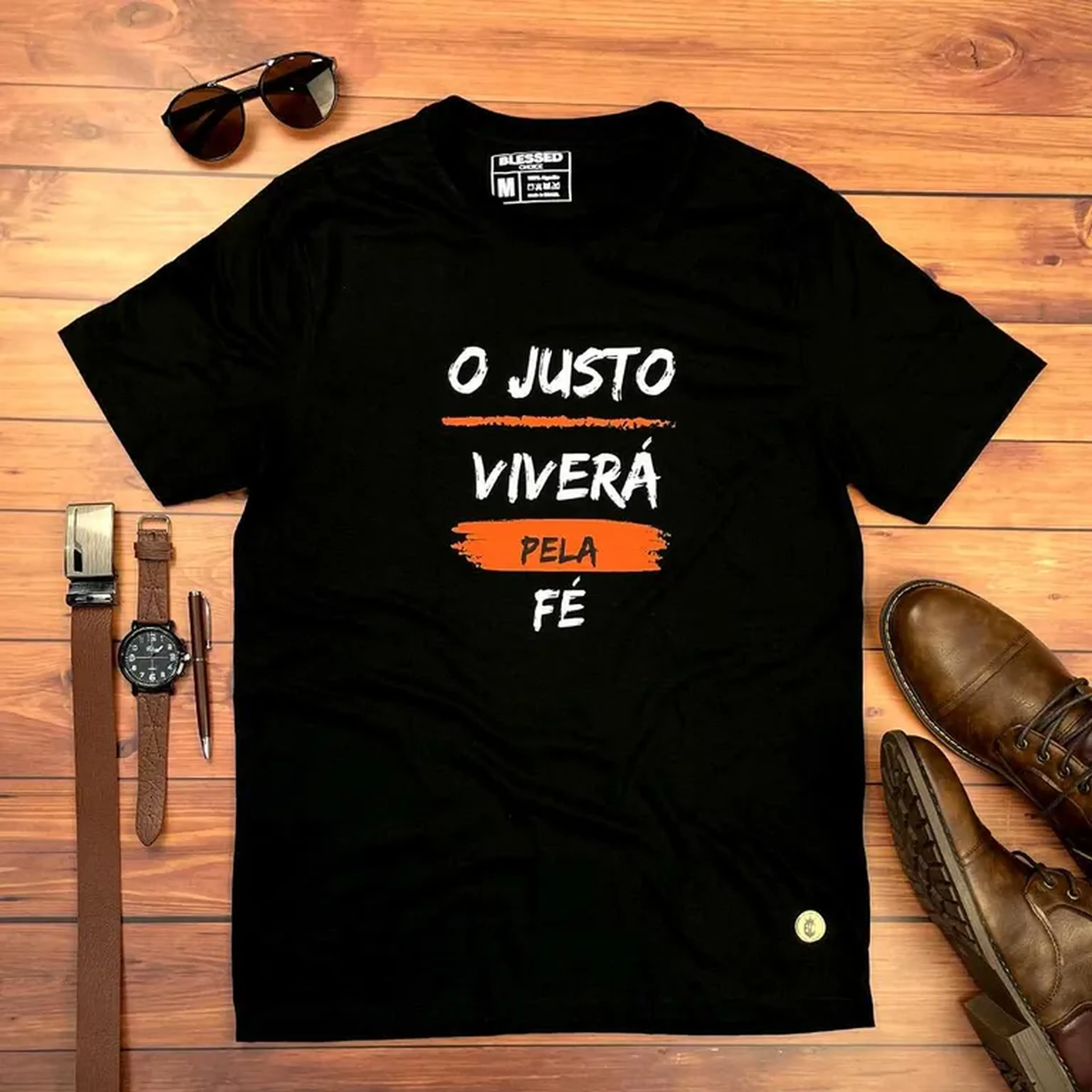 Camiseta Masculina Preta O Justo Viverá Pela Fé imagem
