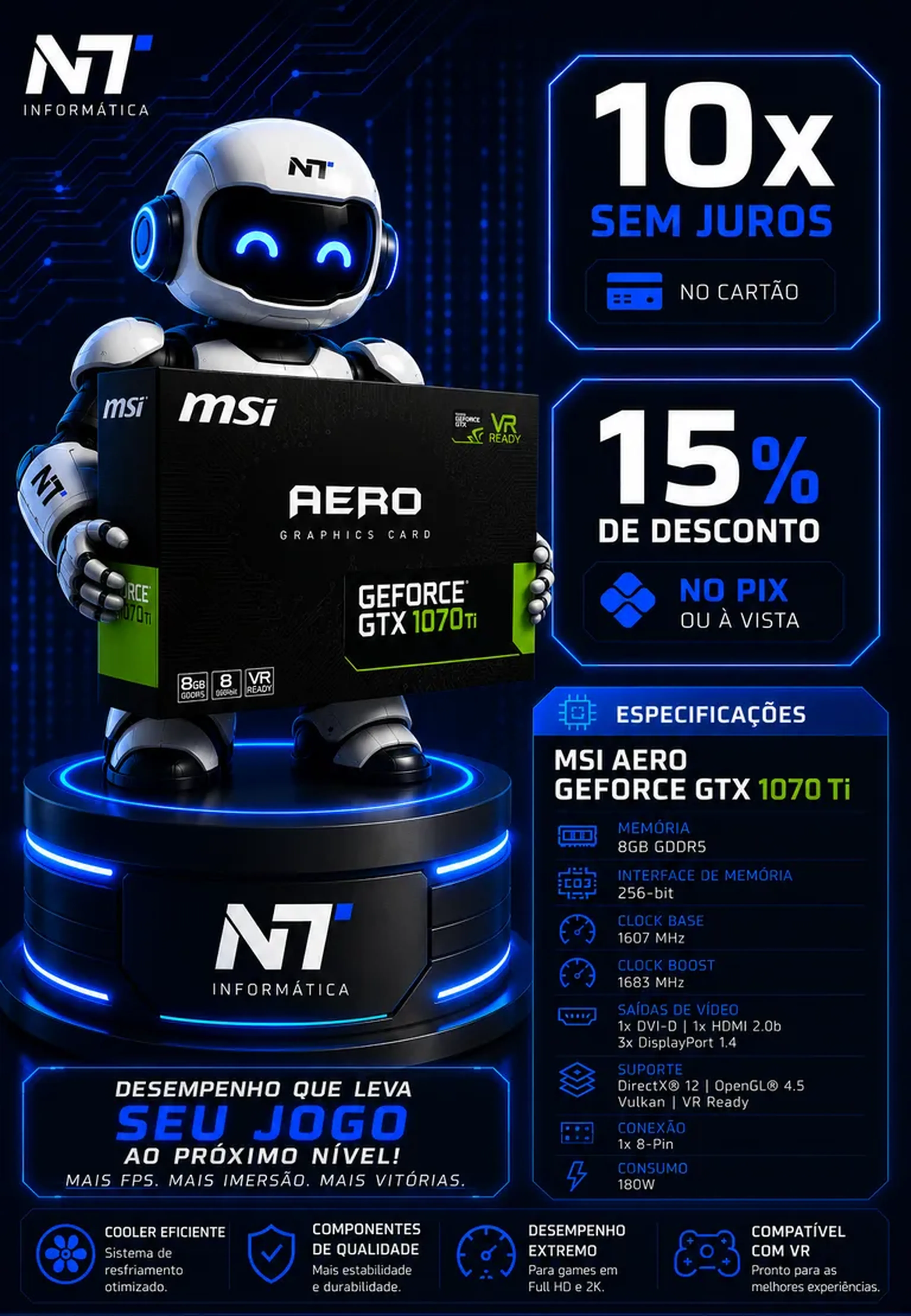 🎮 Placa de Vídeo MSI AERO GTX 1070 Ti 8GB GDDR5 imagem
