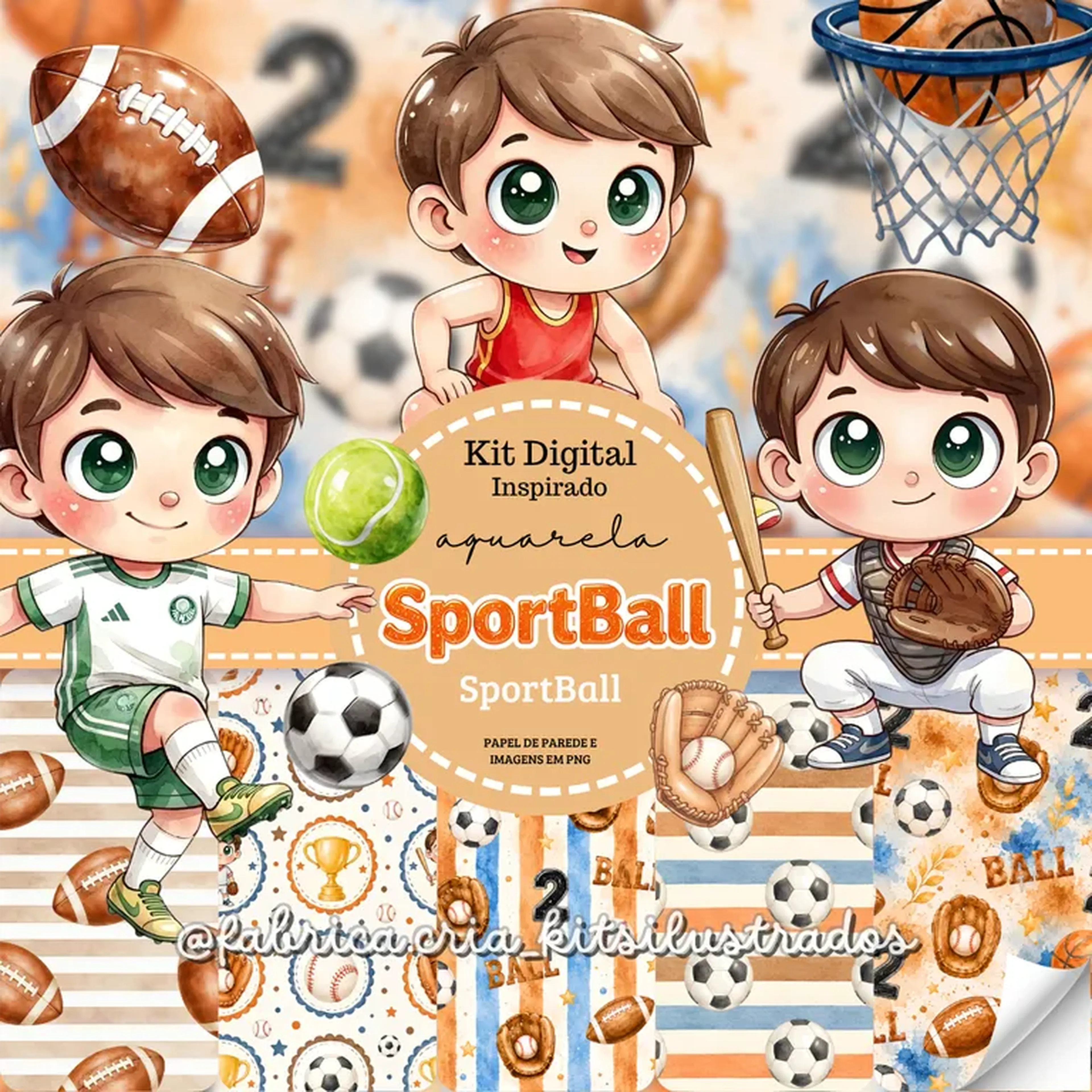 Kit Digital Aquarela Inspirado SportBall imagem