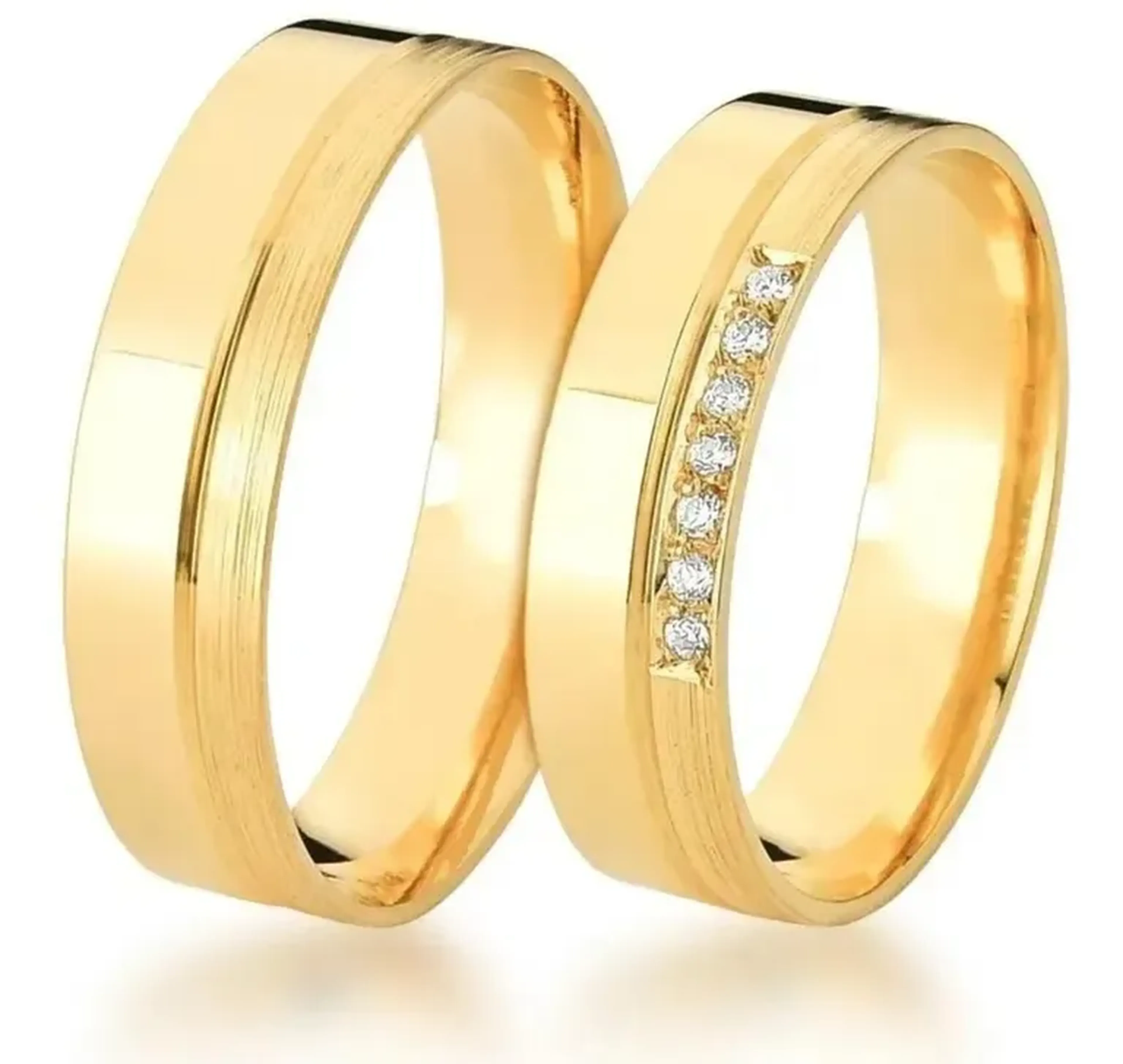Par Alianças Noivado Reta Quadrada 5mm 7g Anatômica Ouro 18k imagem