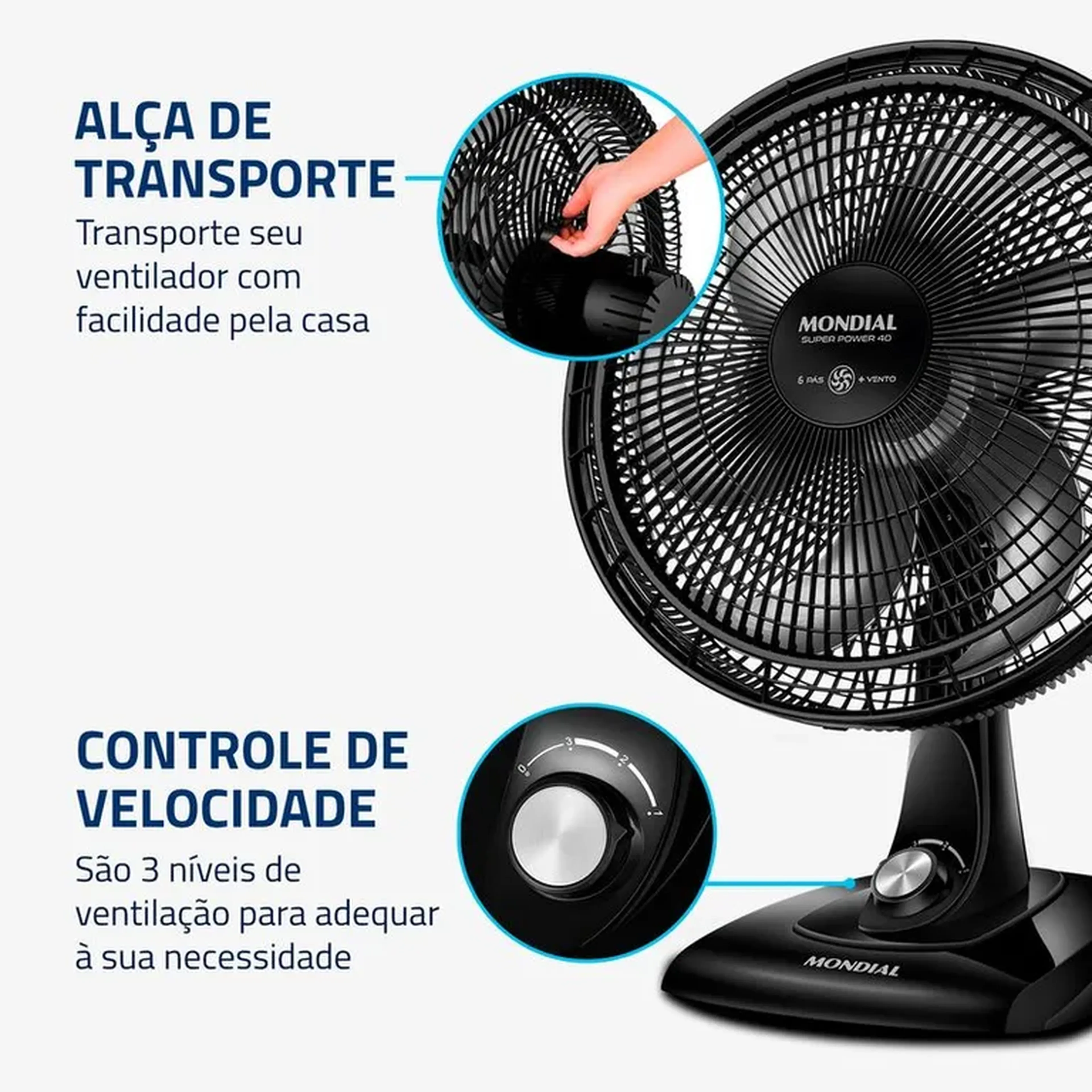 Ventilador Mesa 40cm Super Power Mondial Preto 140W - VPS-40B imagem