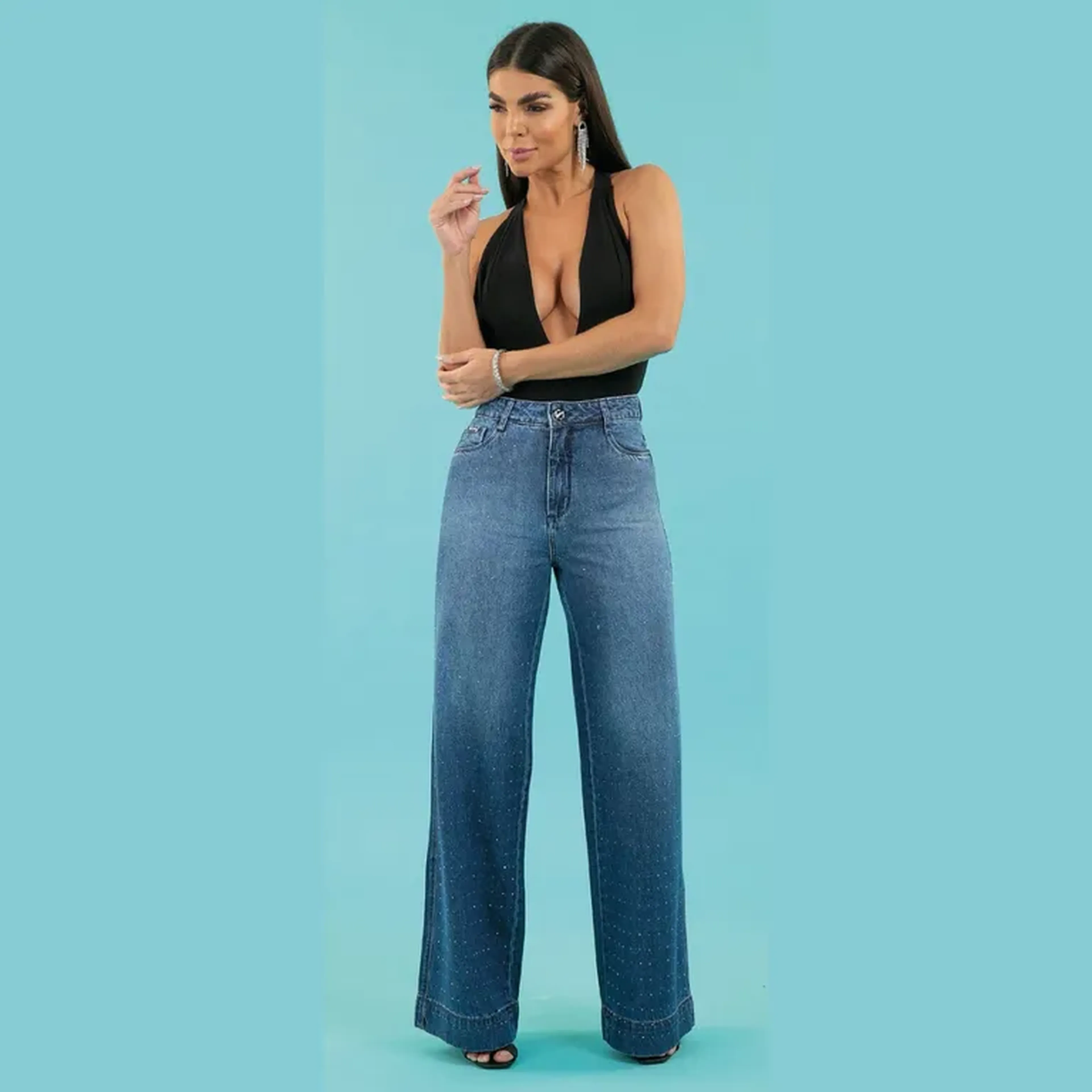 3397B I CALÇA WIDE LEG COM STRASS imagem