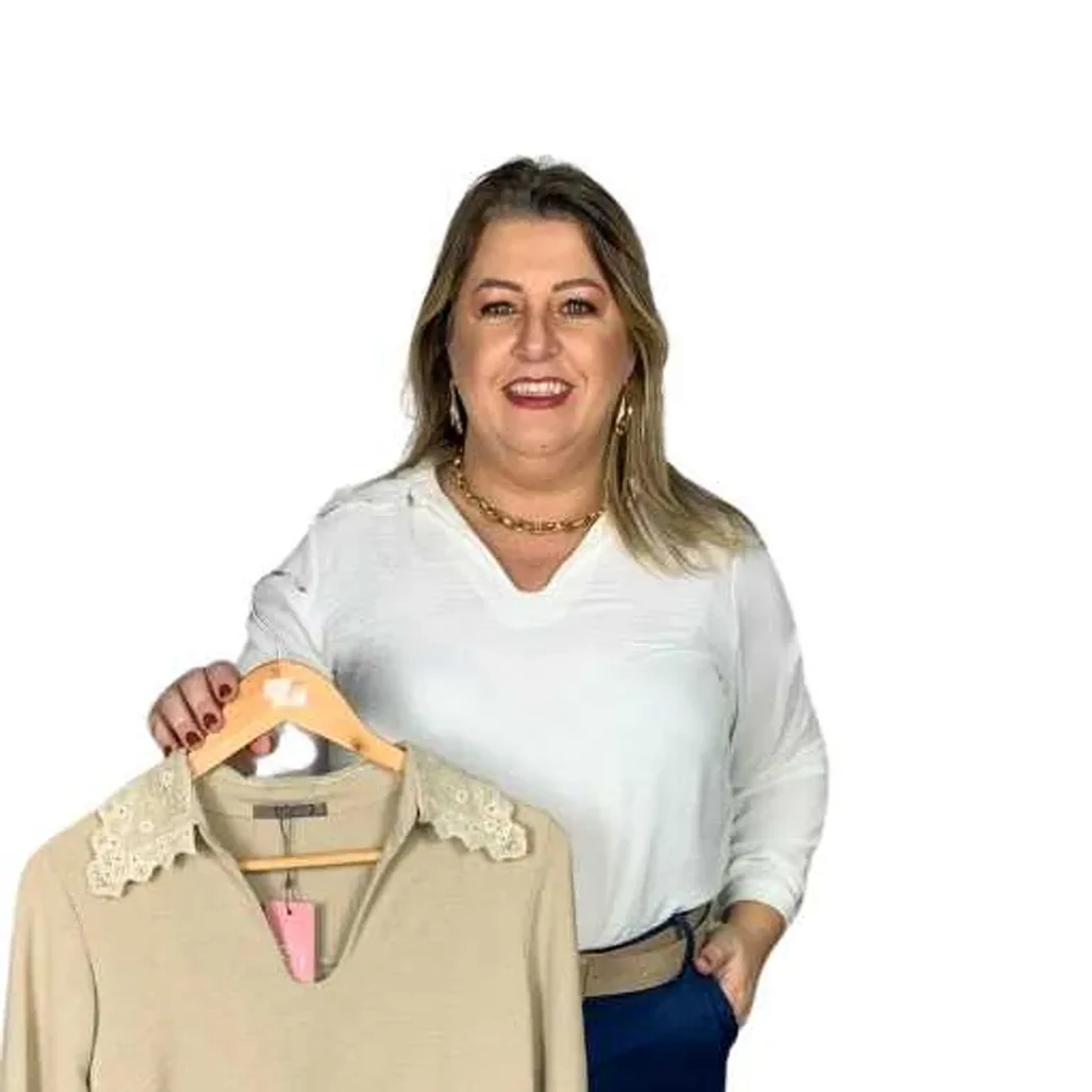 Blusa Polo Carmel Guipir Bege OFF White imagem
