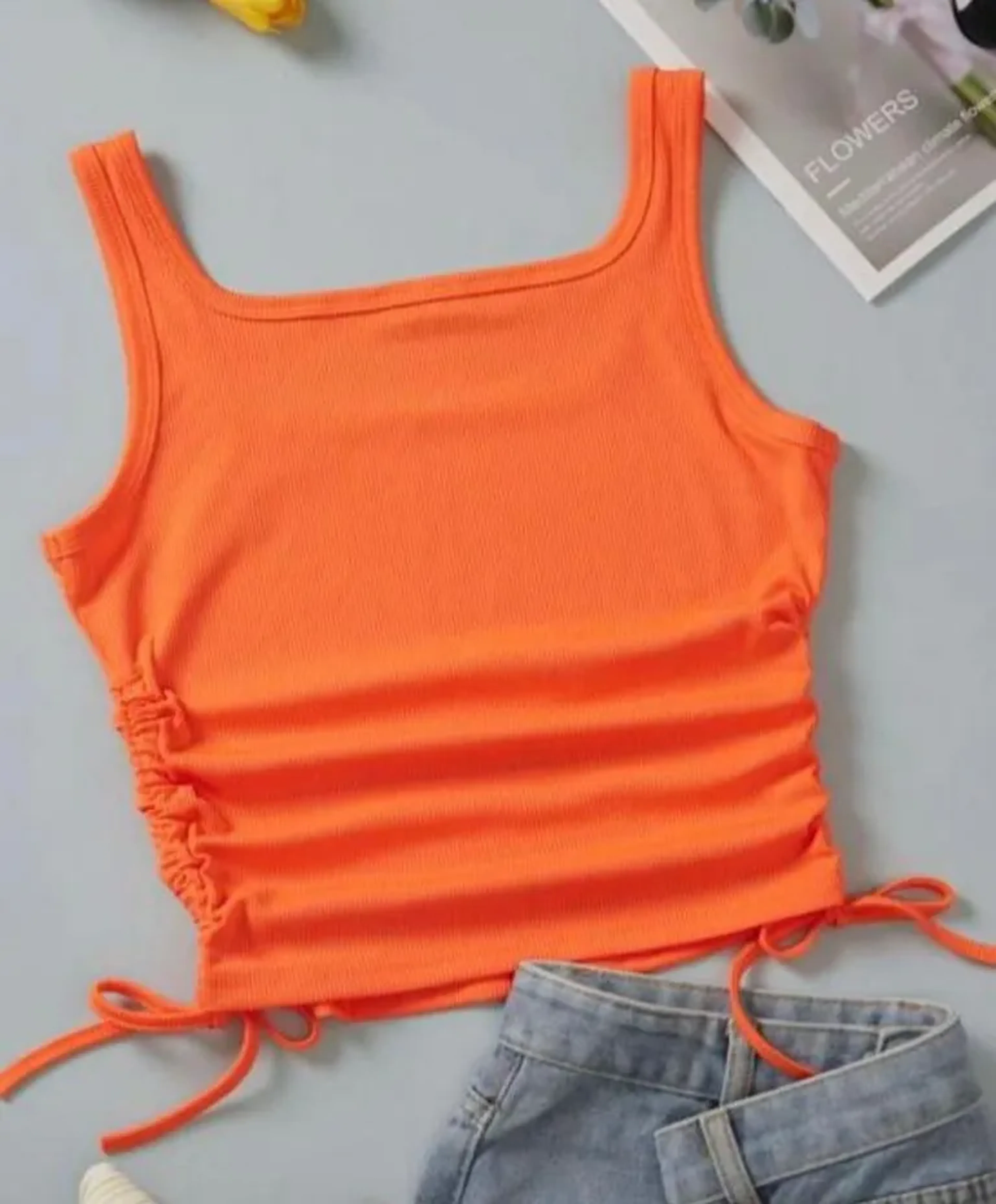 Blusa Cropped Canelada com Ajuste Lateral – Laranja imagem
