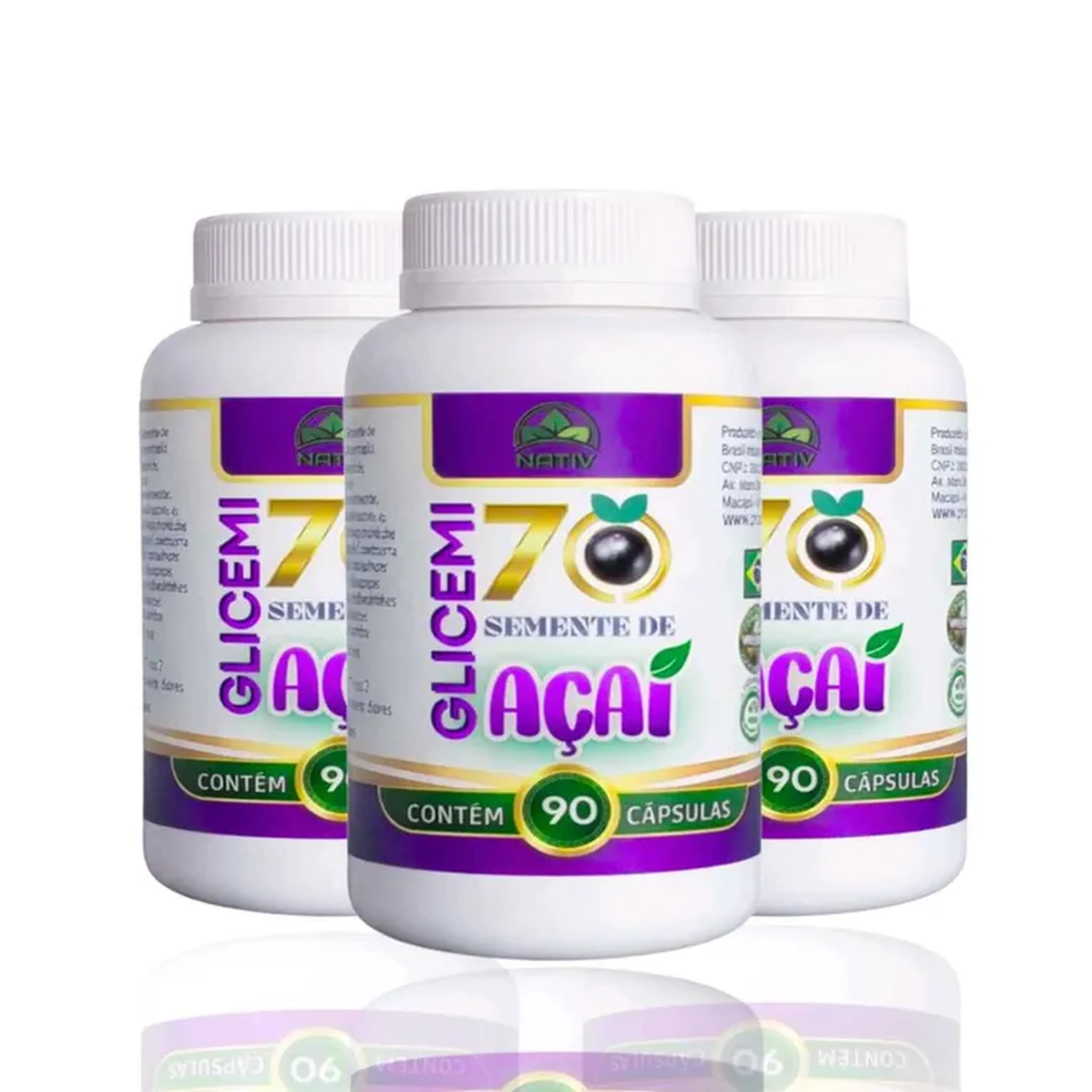 Glicemi70 Semente de Açaí Kit 3 Frascos de 90 Cápsulas. imagem