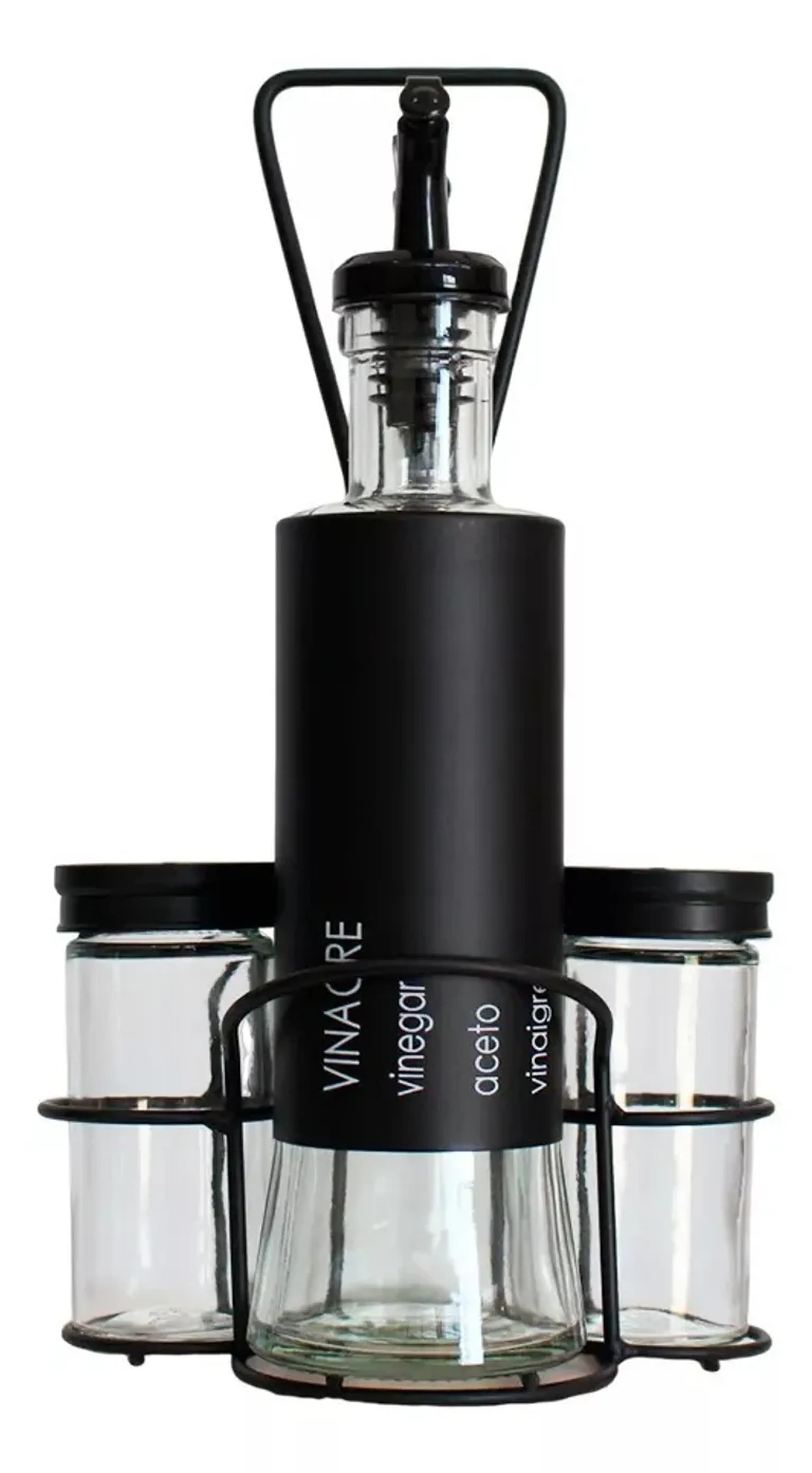 Galheteiro De Vidro 300ml Com Suporte 5 Peças imagem