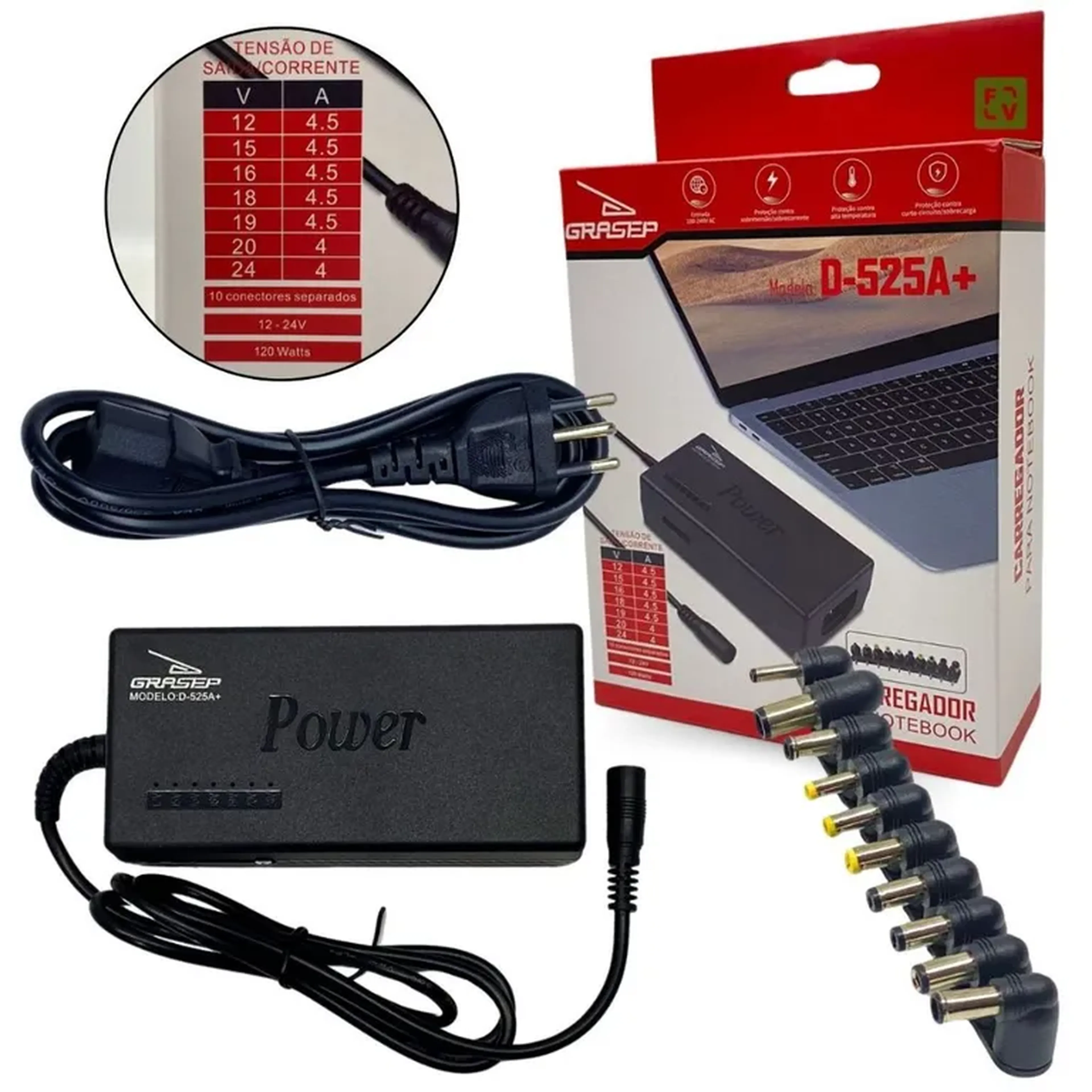 Fonte Universal Para Notebook Grasep Carregador Com 10 Plugs imagem