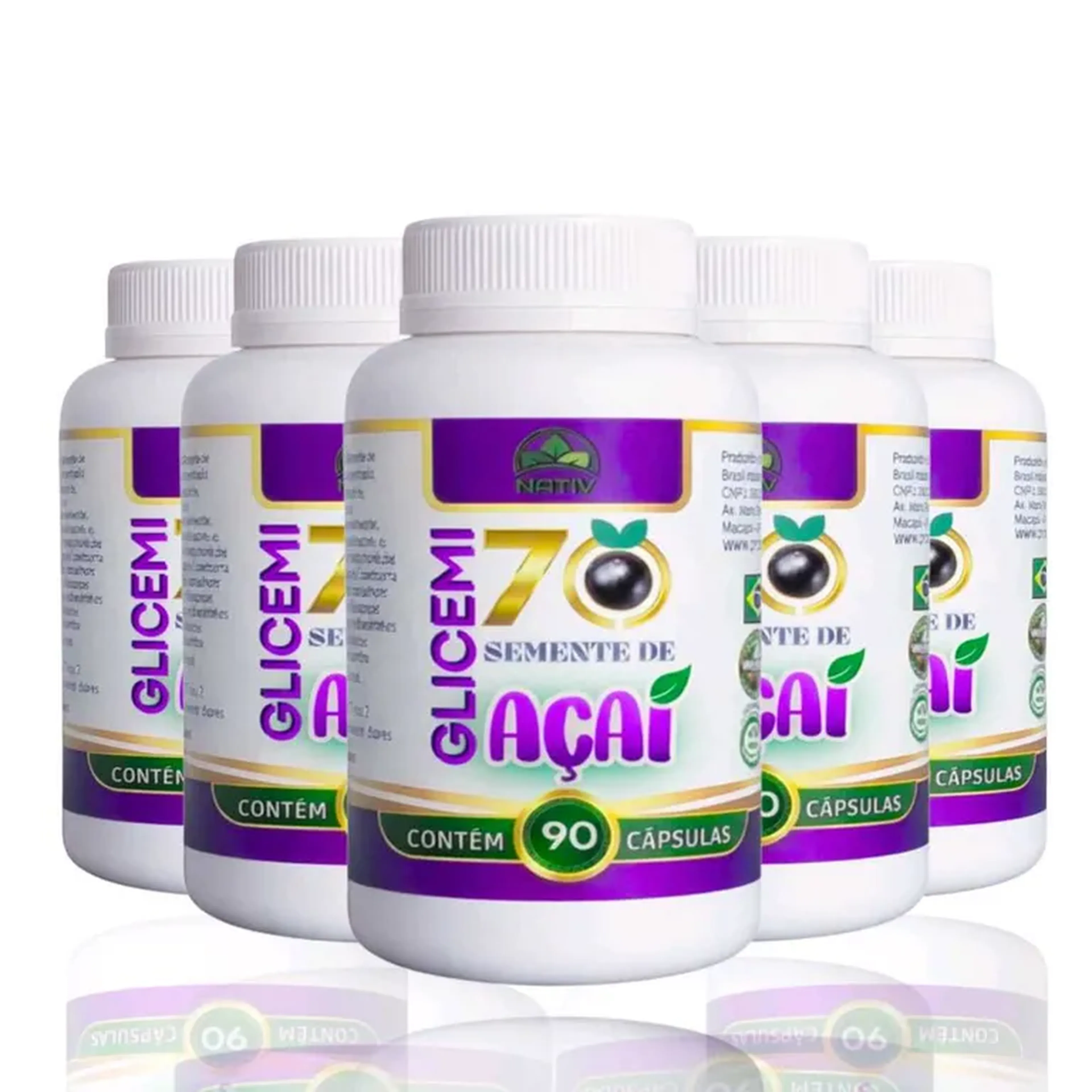 Glicemi70 Semente de açaí em cápsulas kit 5 frascos imagem