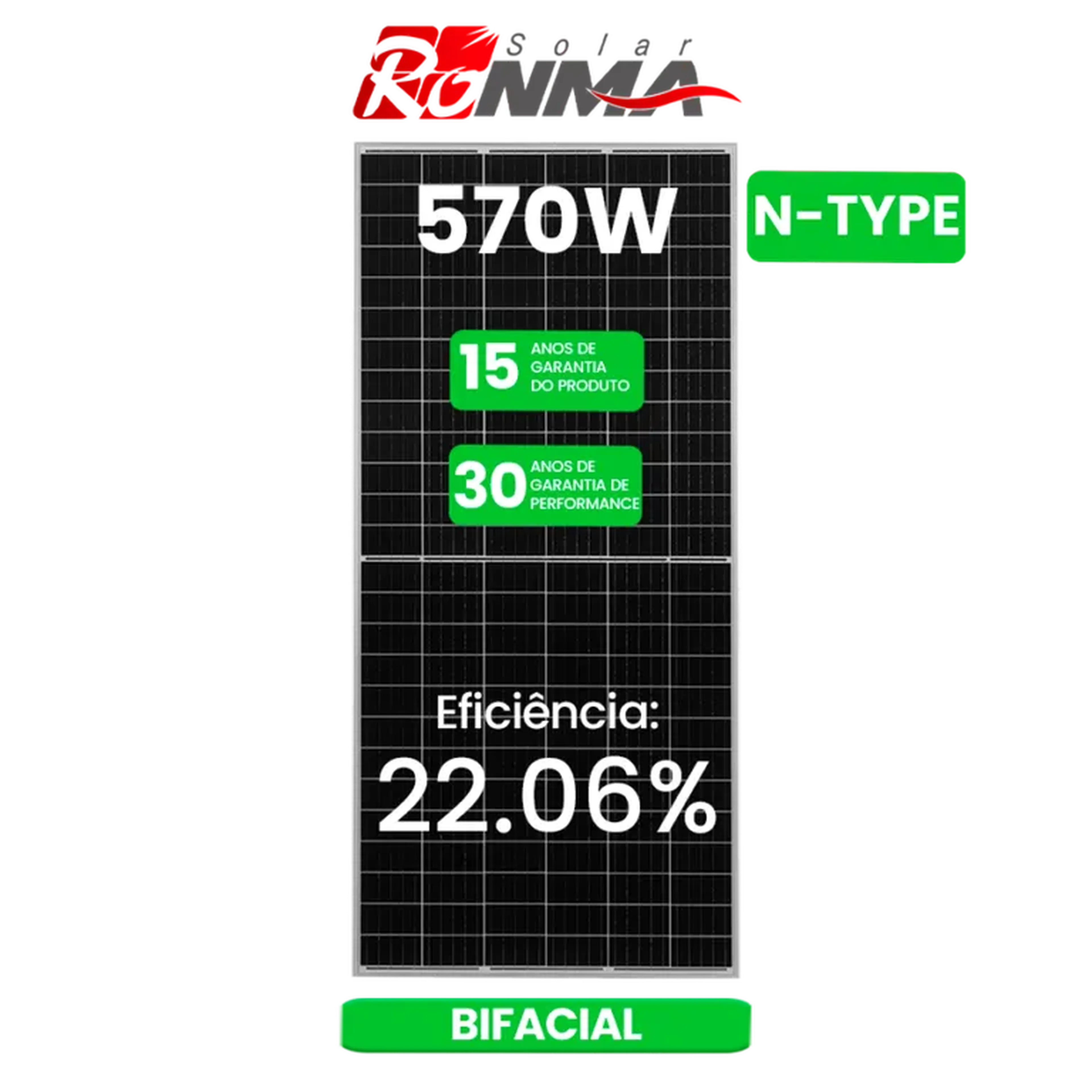 MODULO 570W RONMA BIFACIAL 30MM imagem