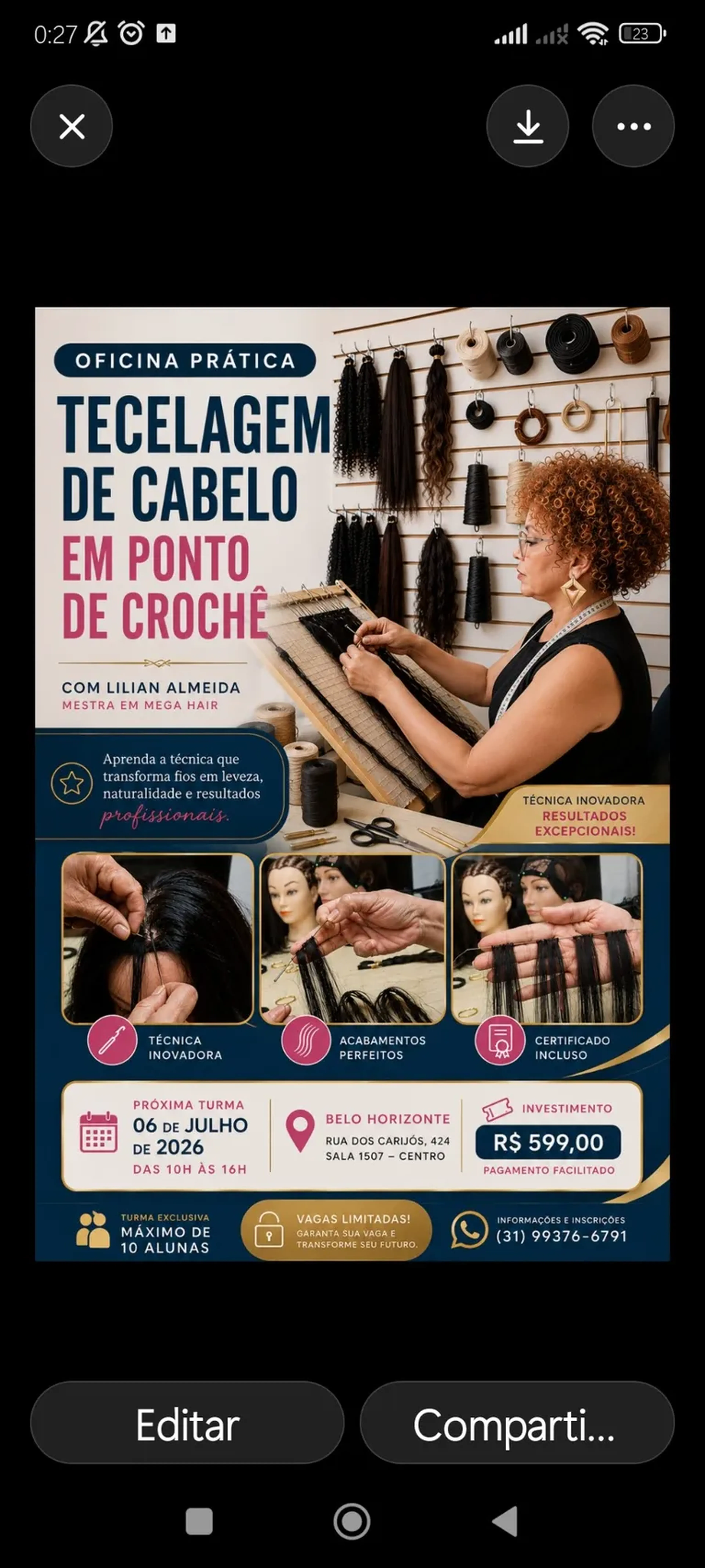 INGRESSO - OFICINA PRÁTICA TECELAGEM DE CABELO imagem