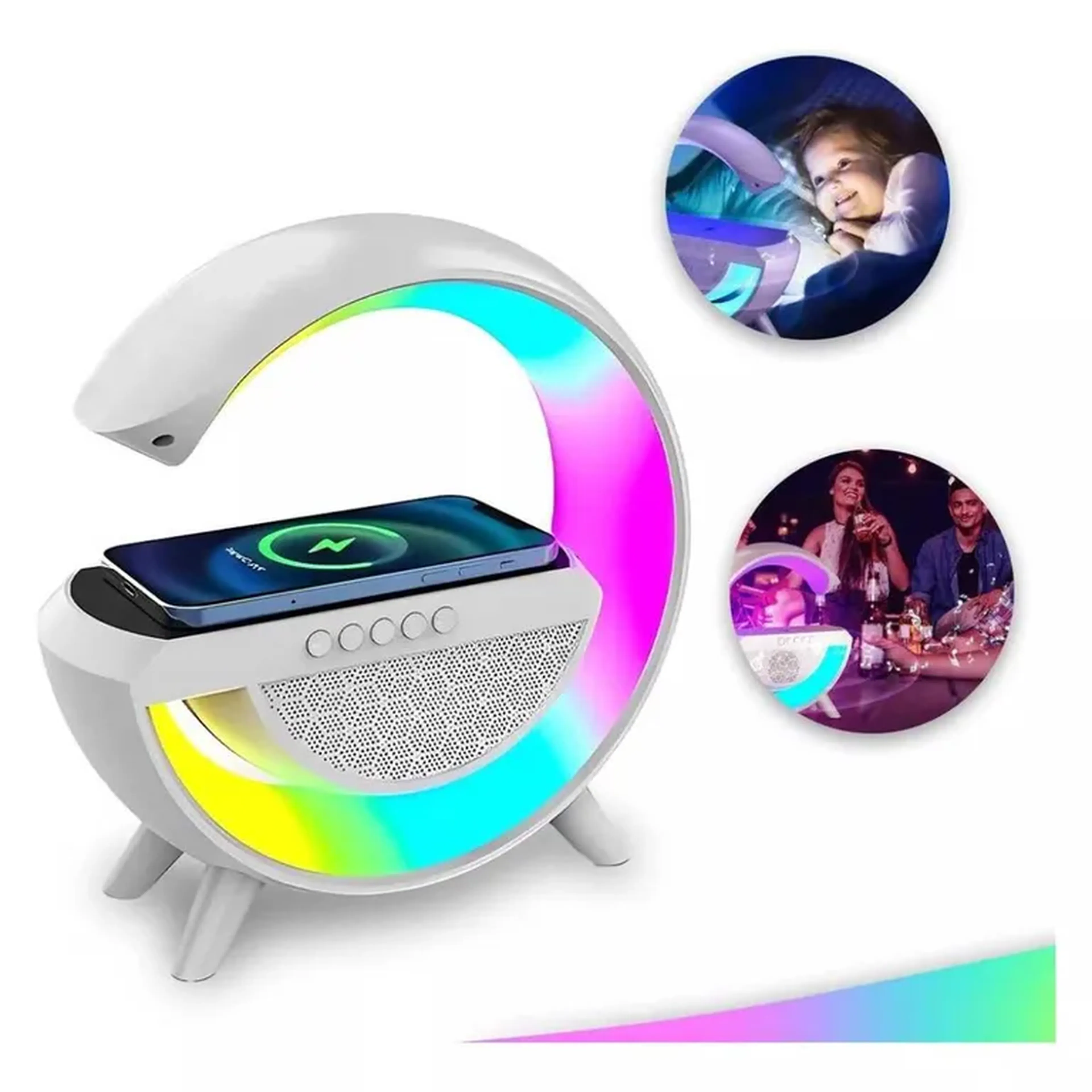 CARREGADOR POR INDUÇÃO BLUETOOTH E LUMINÁRIA DE MESA COM RELÓGIO imagem