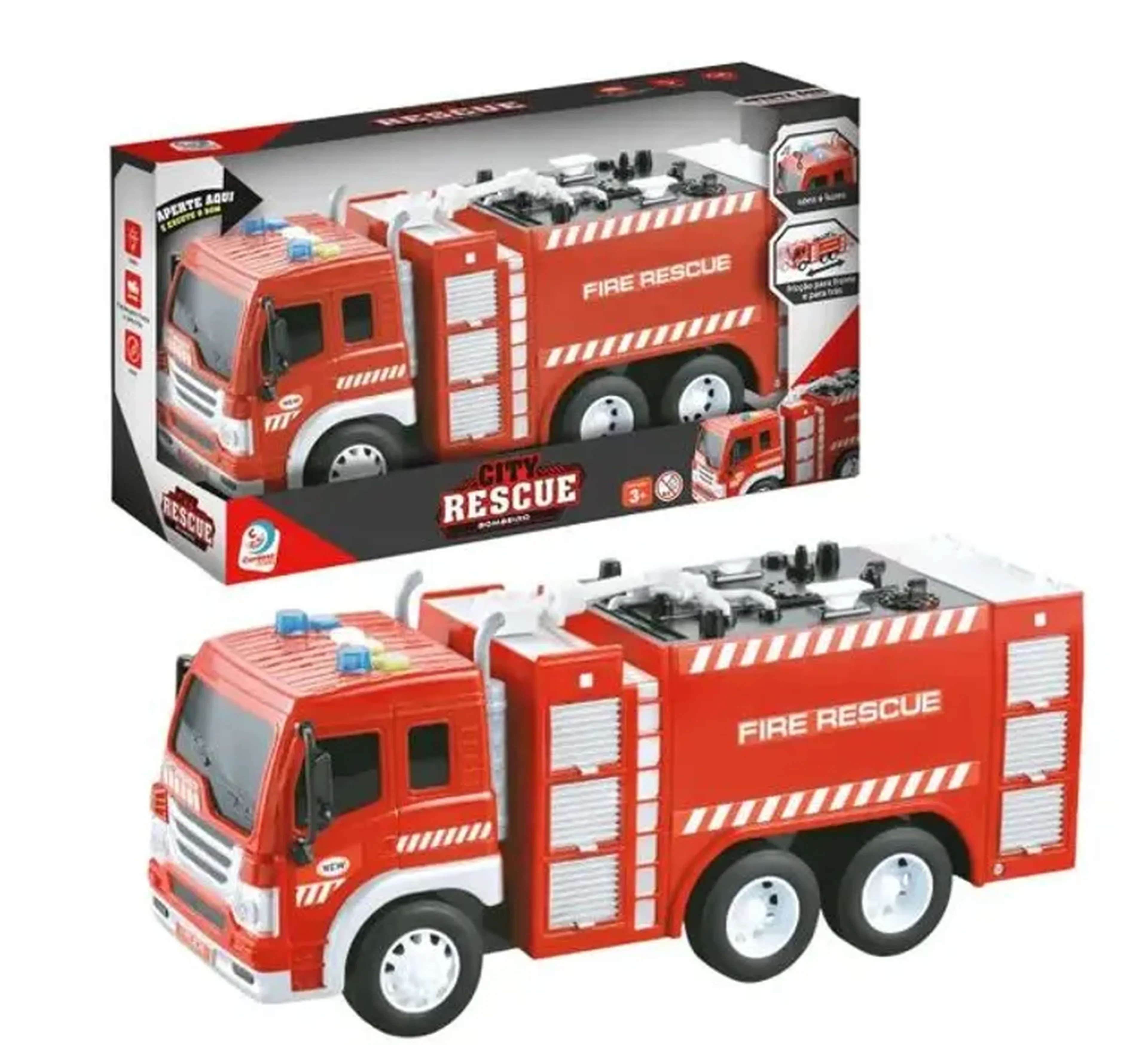 Caminhão De Bombeiros City Rescue Sons E Luzes Fricção Cor Verme imagem