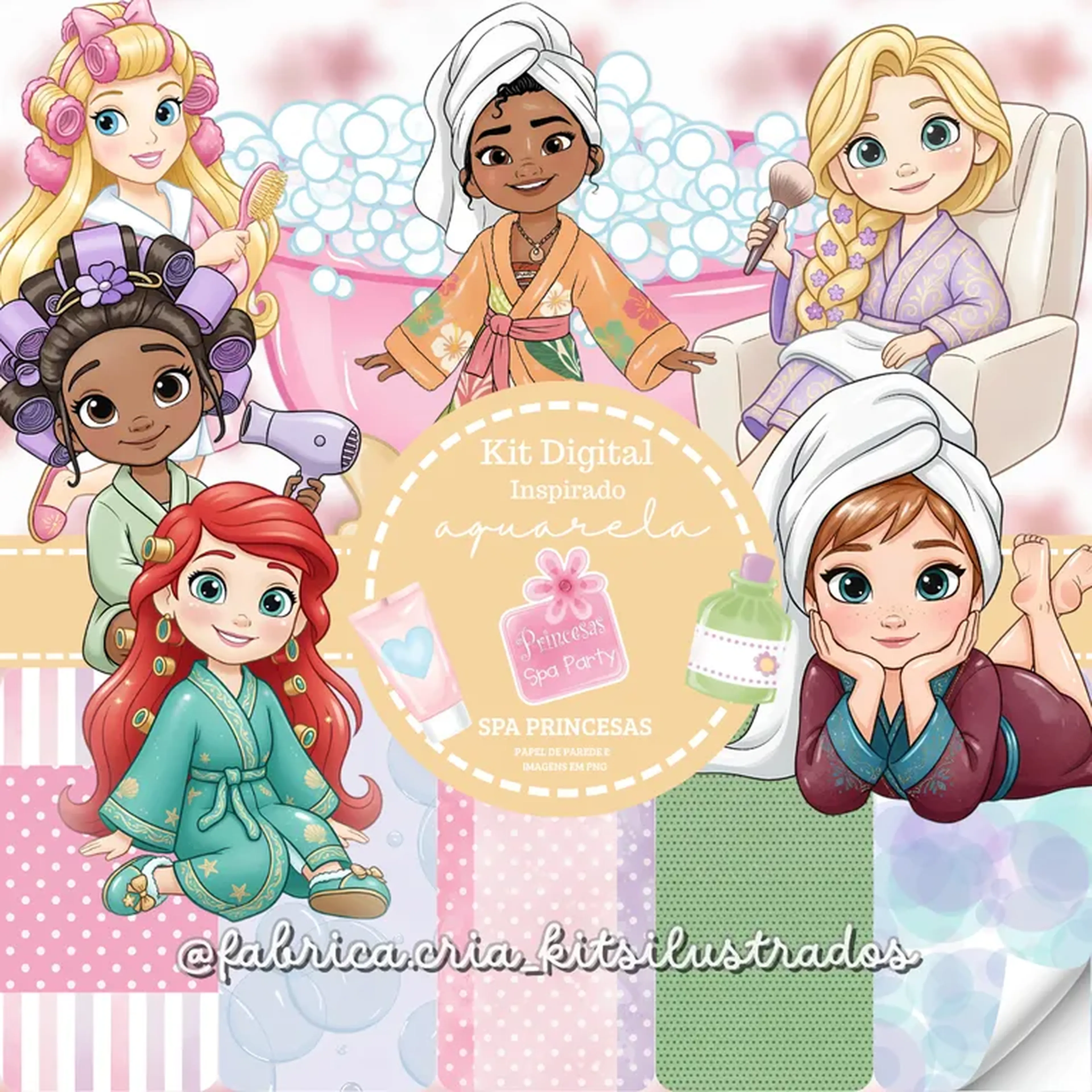 Kit Digital Aquarela Inspirado Spa Princesas imagem