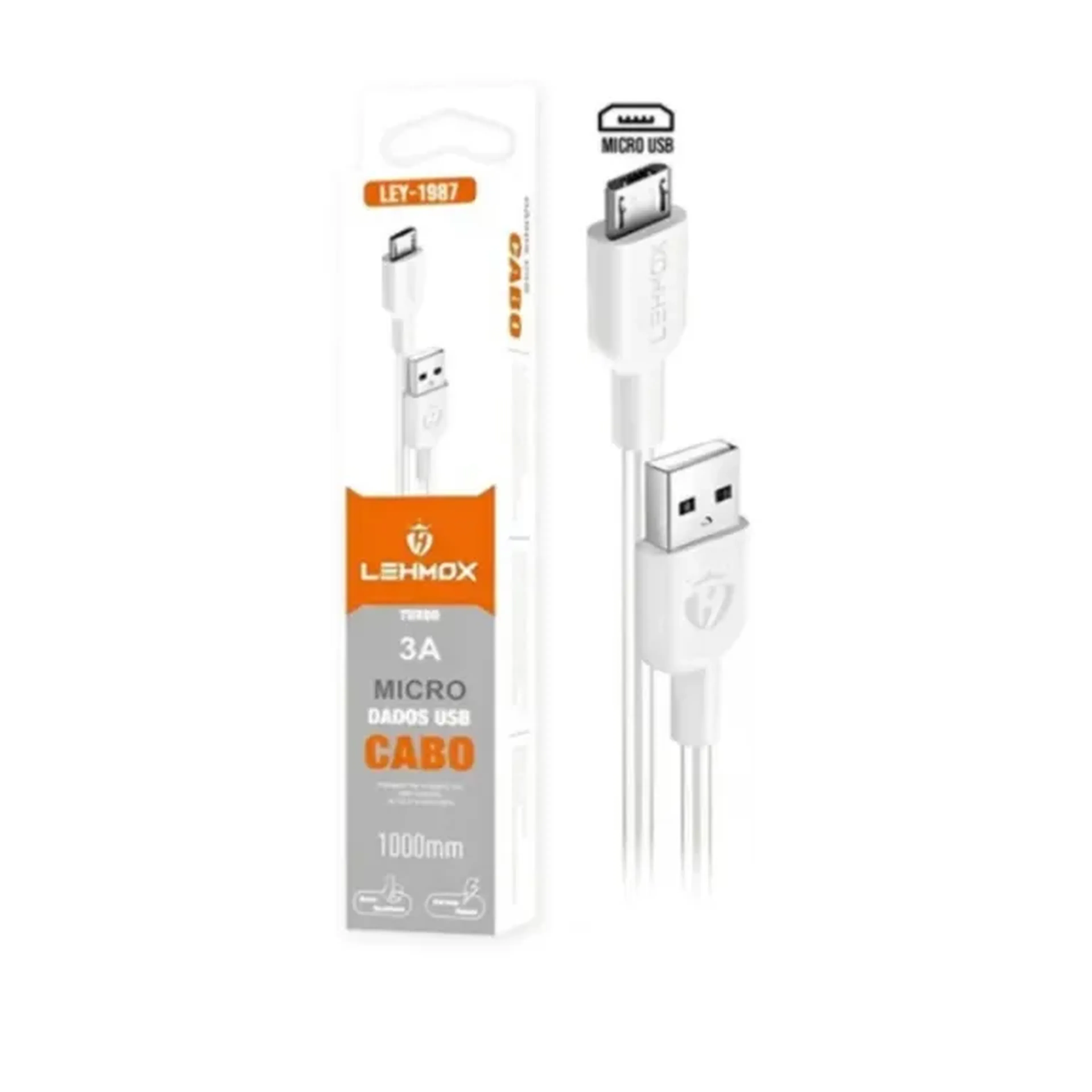 Cabo USB Micro V8 Lehmox LEY-1987 2m 3a Turbo imagem