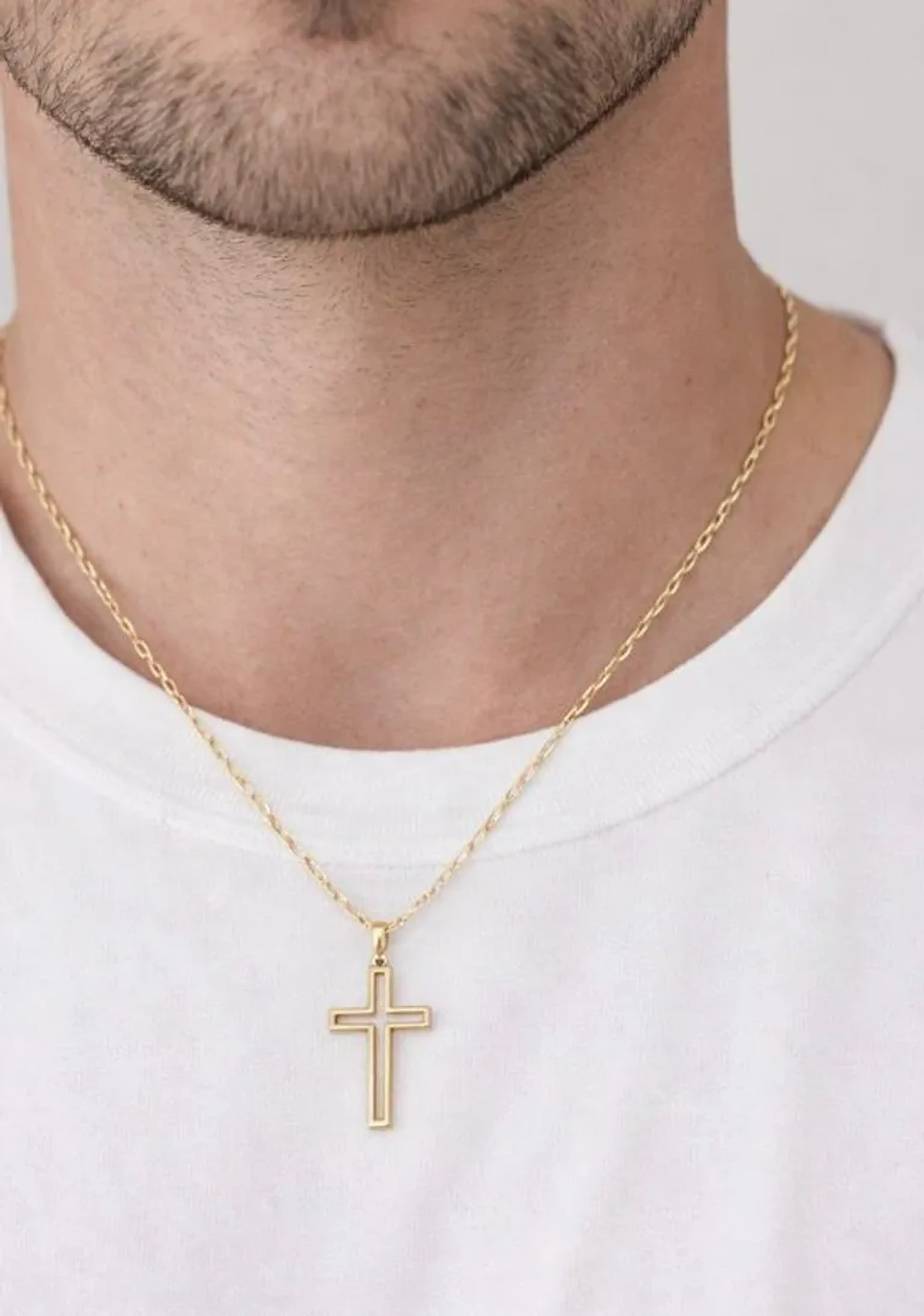 CORRENTE MASCULINA COM CRUZ VAZADA imagem