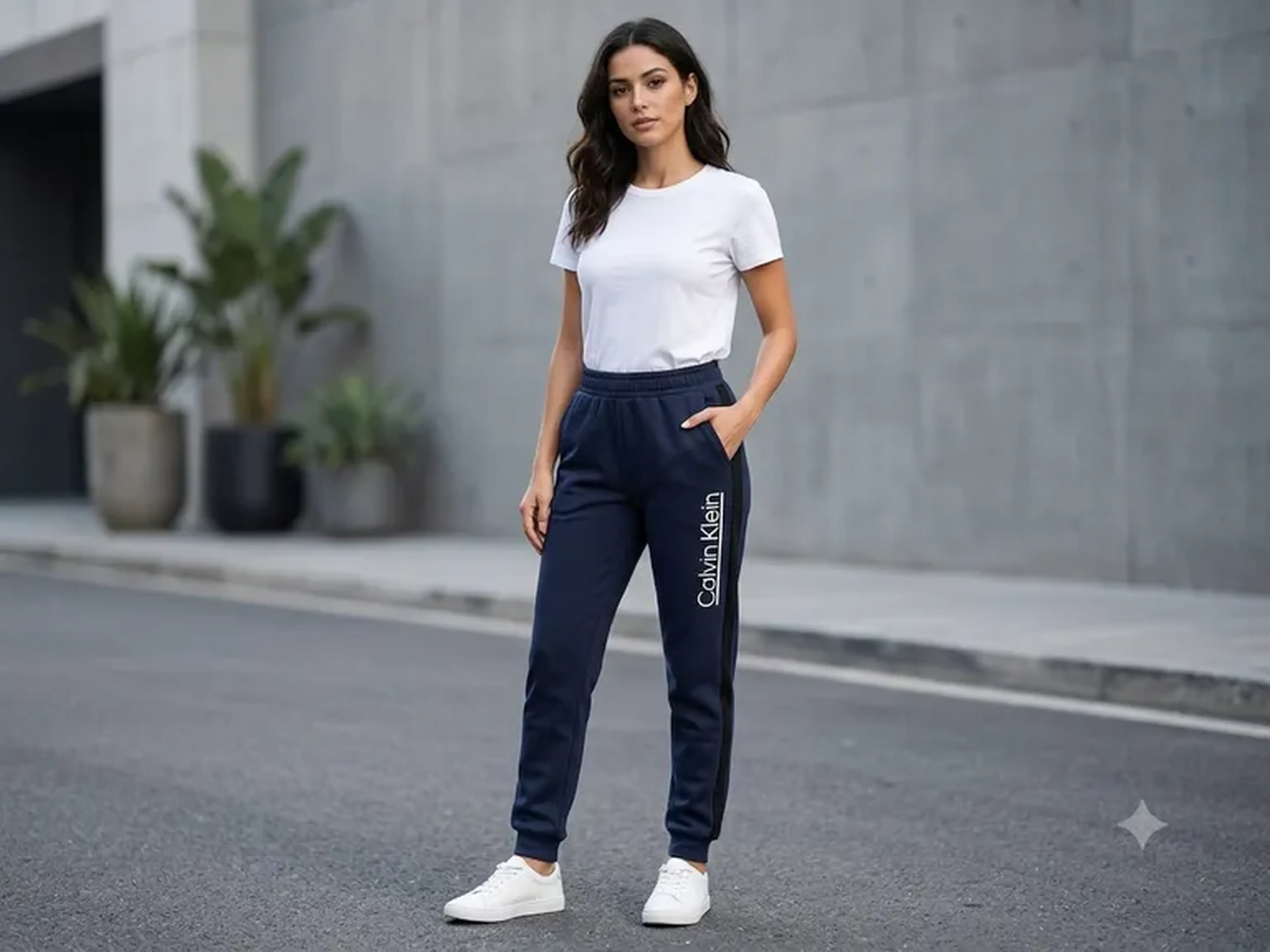 Calça Moletom CK Feminina - Azul Marinho imagem
