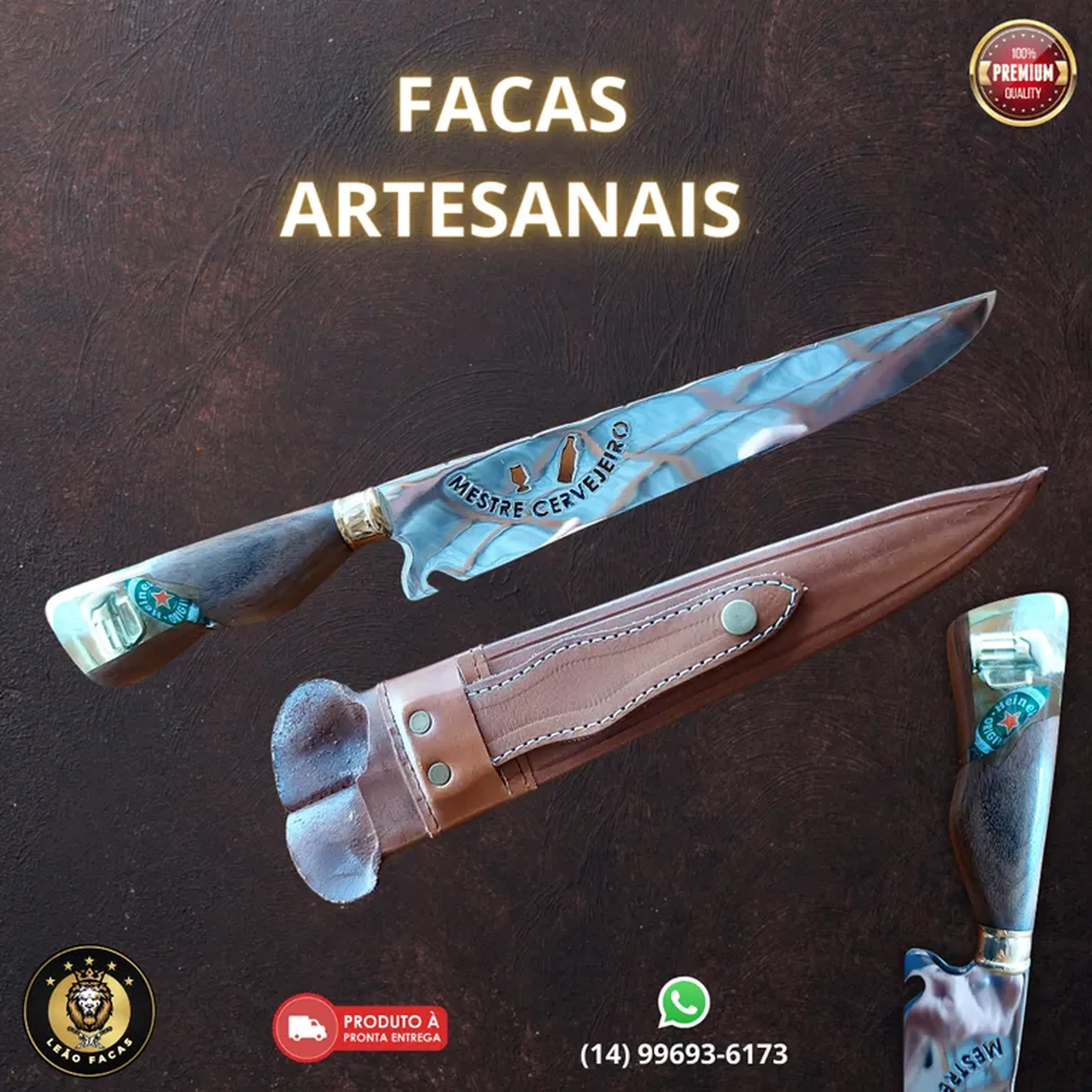 Faca Artesanal Heineken Para Churrasco imagem