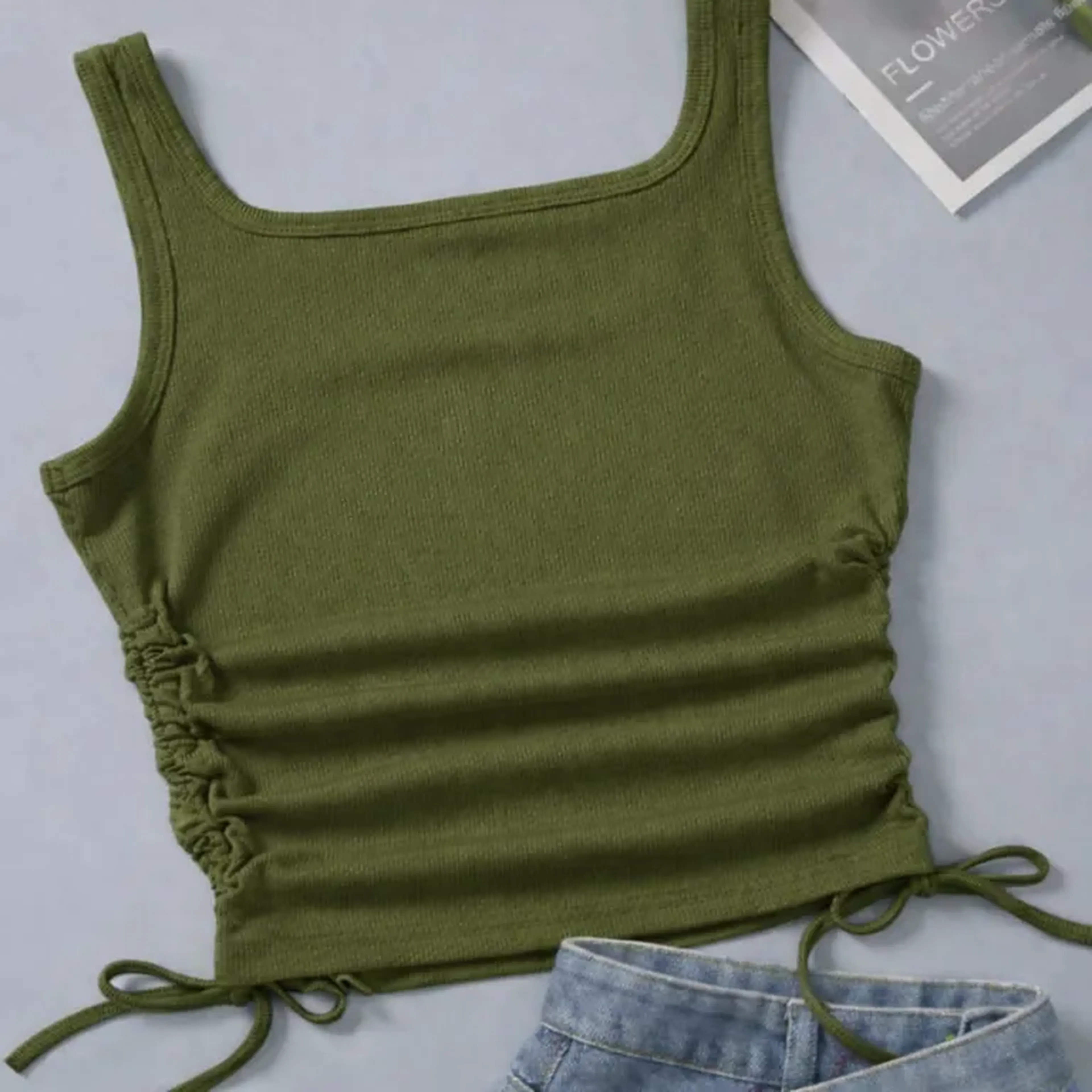 Blusa Cropped Canelada com Ajuste Lateral – Verde imagem