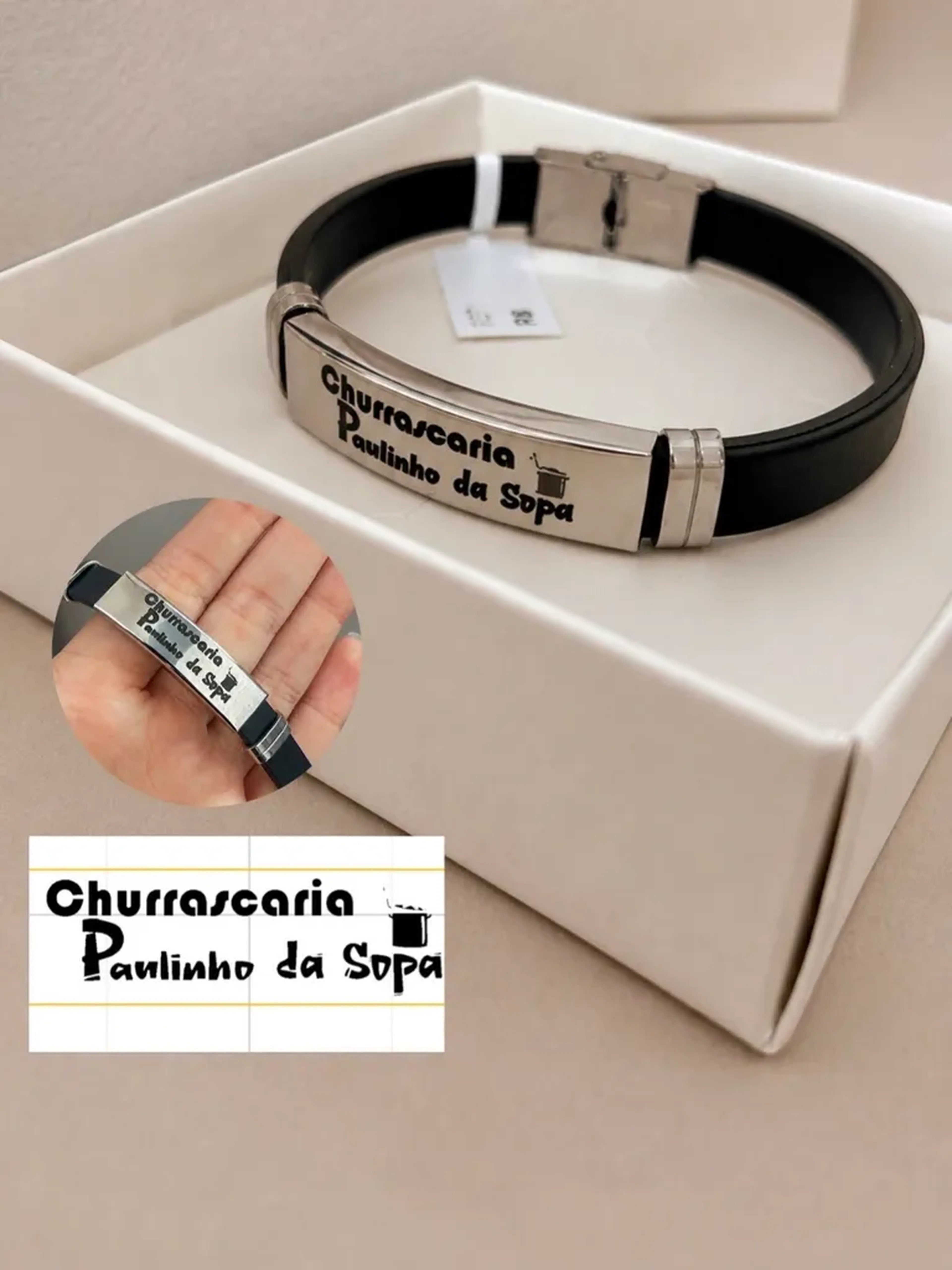 Pulseira borracha aço inox imagem